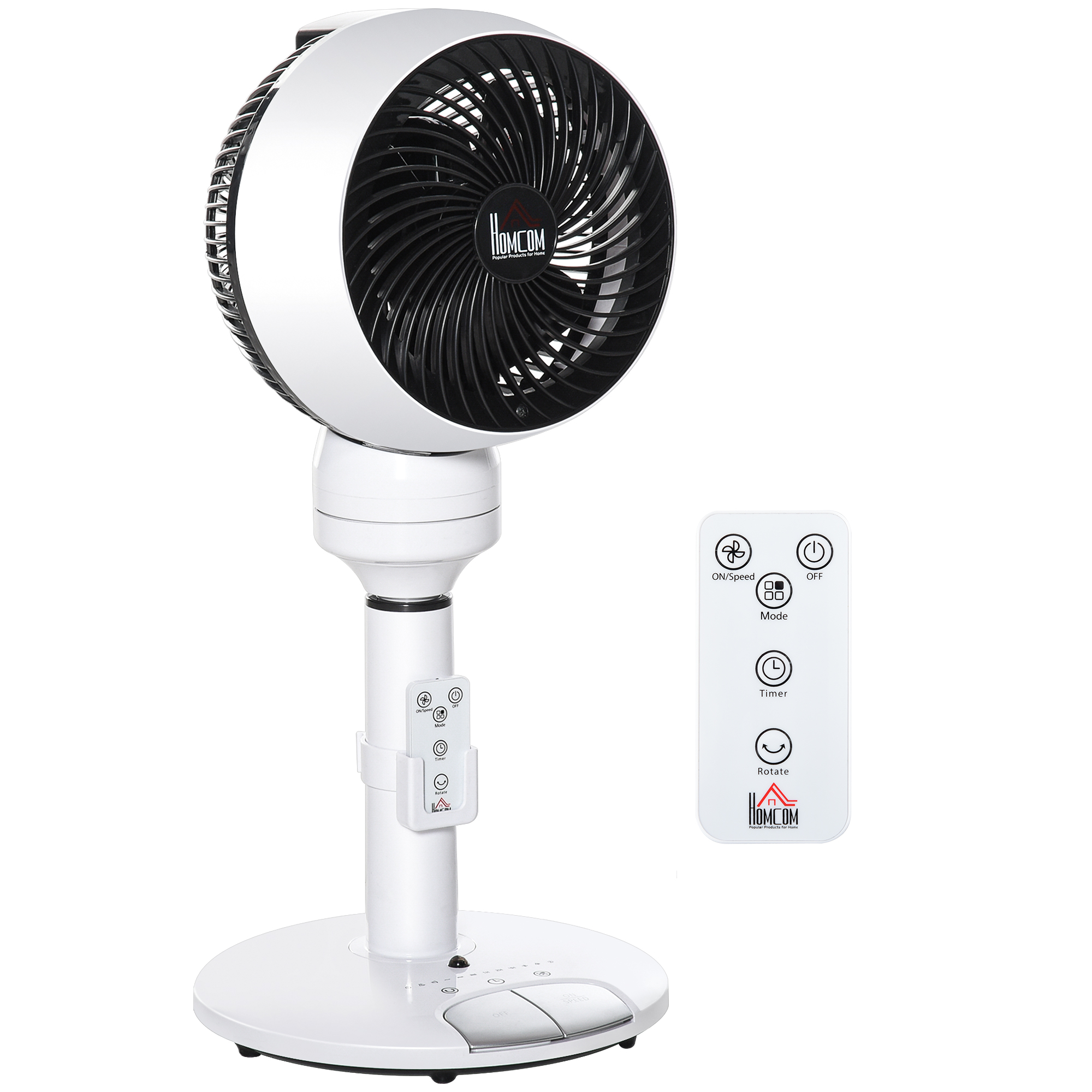28'' Air Circulator Fan 3 Speed 3 Mode, 70° Oscillation 90° Vertical Tilt, Height Adjustable, Remote Controller for Living Room, Black & White - Life 