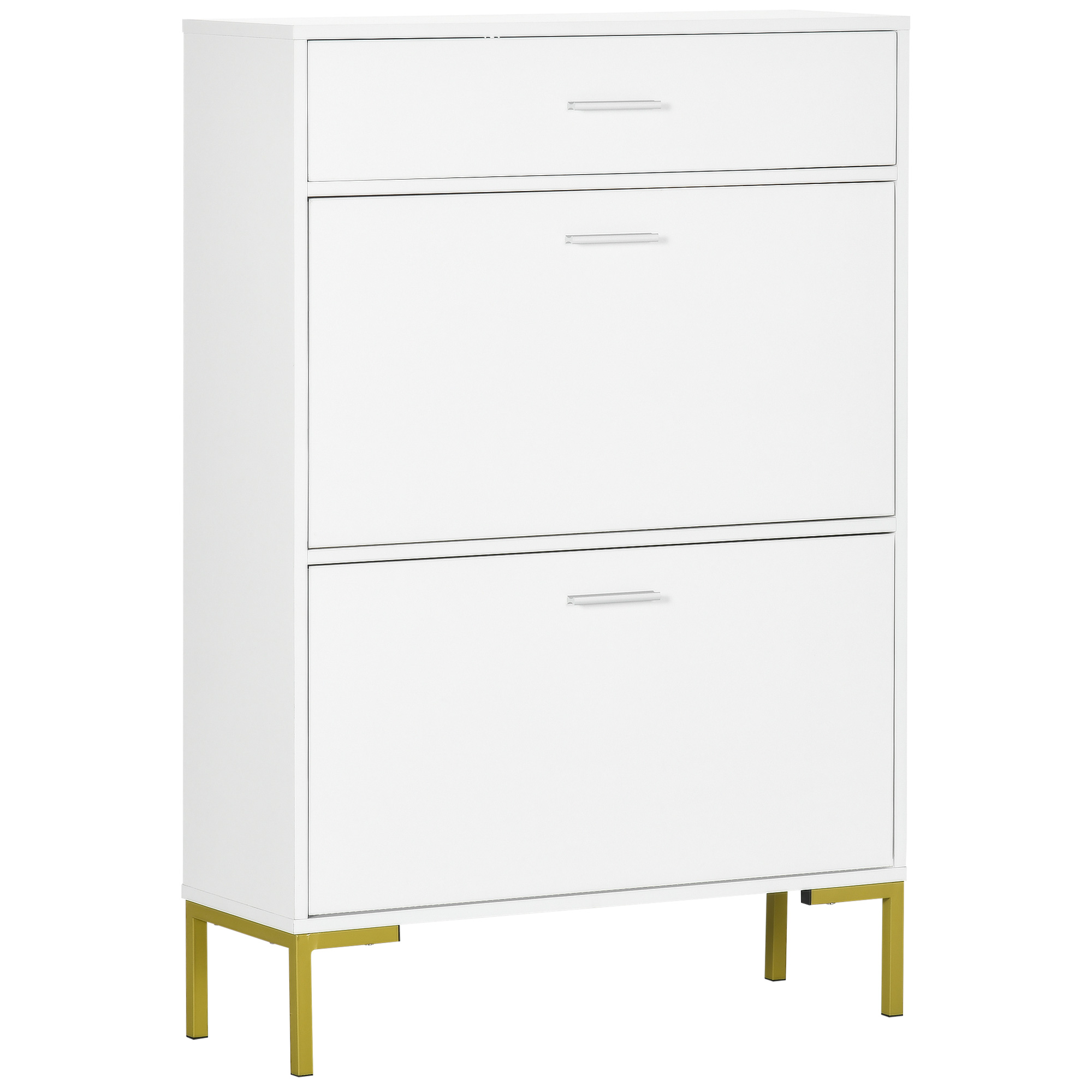 Modern Shoe Cabinet with 2 Flip Doors, Drawer and Adjustable Shelf, Hallway Shoe Cupboard Storage Organizer for 12 Pairs of Shoes, White - Life 