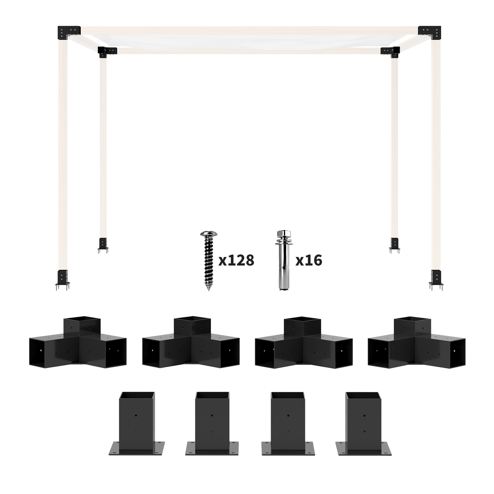 SUNVISTA Pergola Kit, DIY Pergola Brackets with 3-Way Pergola Corner Brackets and Post Base, 8 PCS Includes Screws - Life Essentials