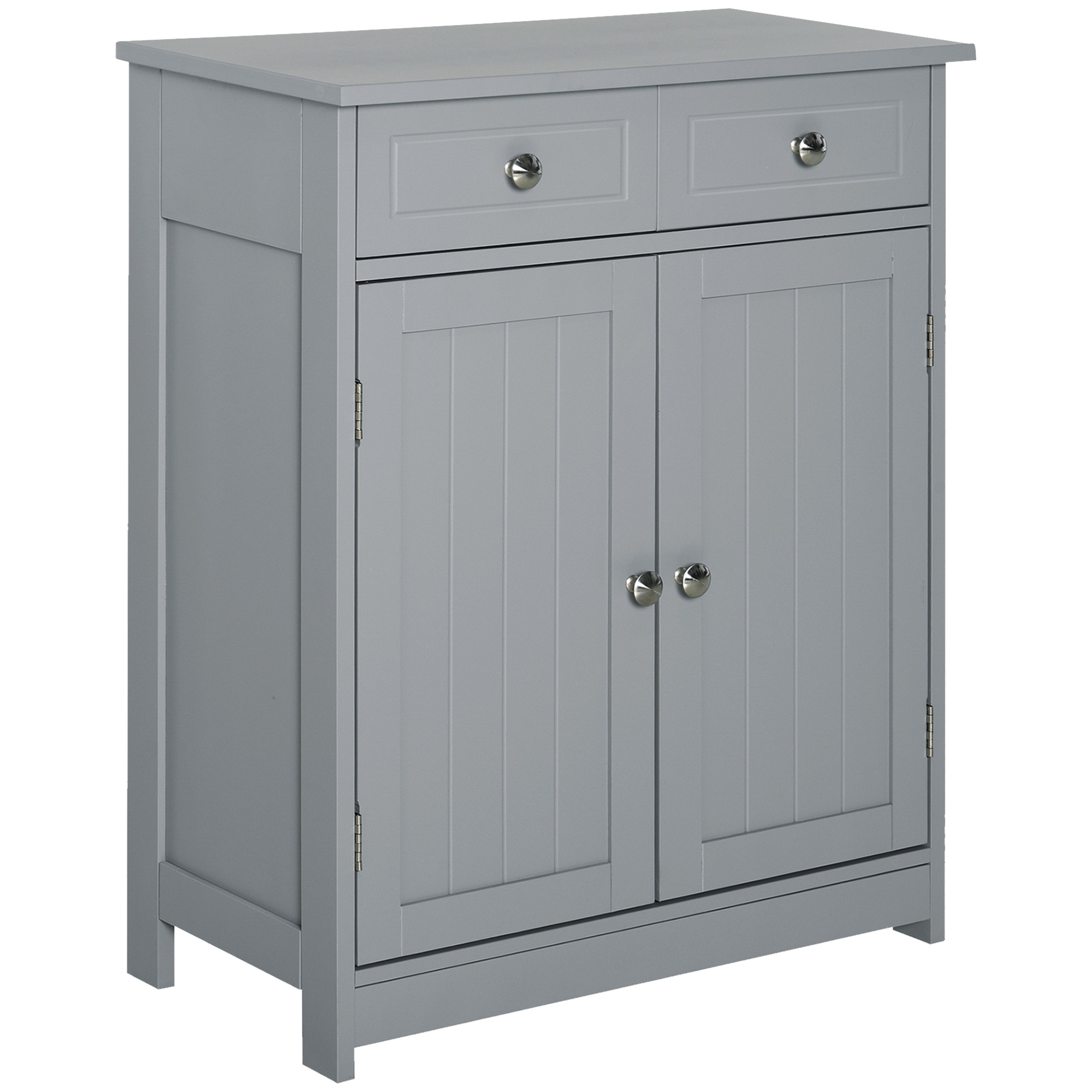 Bathroom Storage Cabinet Free-Standing Bathroom Cabinet Unit w/ 2 Drawers Cupboard Adjustable Shelf Handles Traditional Style 75x60cm Grey - Life 
