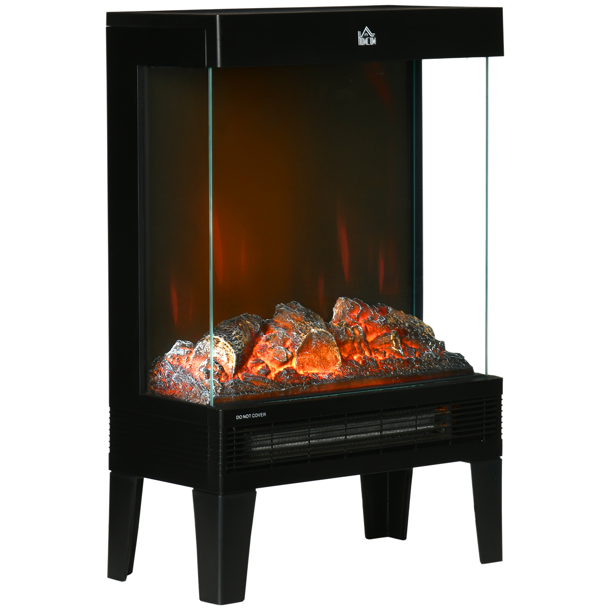 180° Charming Electric Fireplace Heater, Quiet Freestanding Stove with LED Flame Effect, Level-less Temperature Control Overheating Protection - Life 