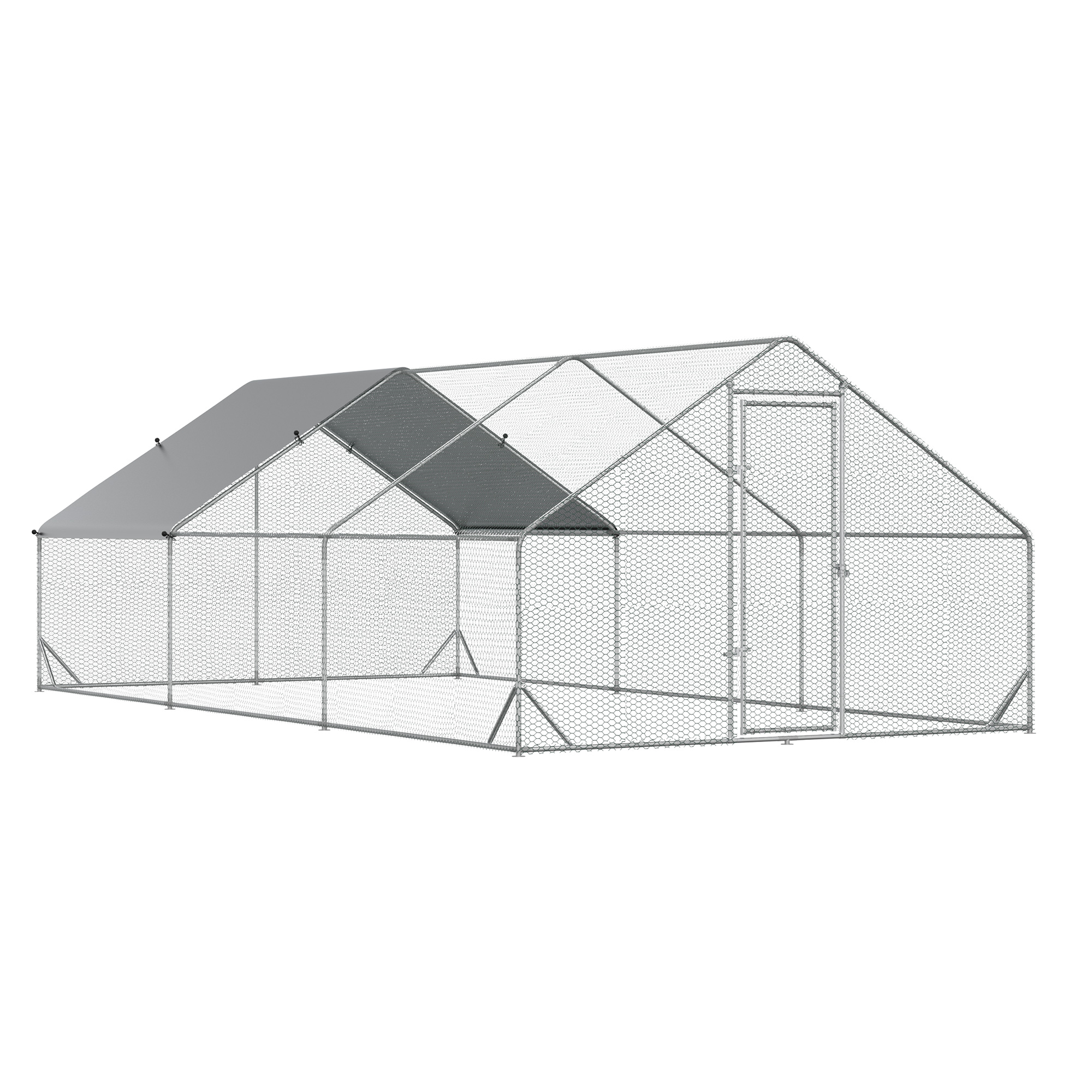 Galvanised Walk In Chicken Run w/ Cover 6 x 3 x 2m Silver - Life Essentials