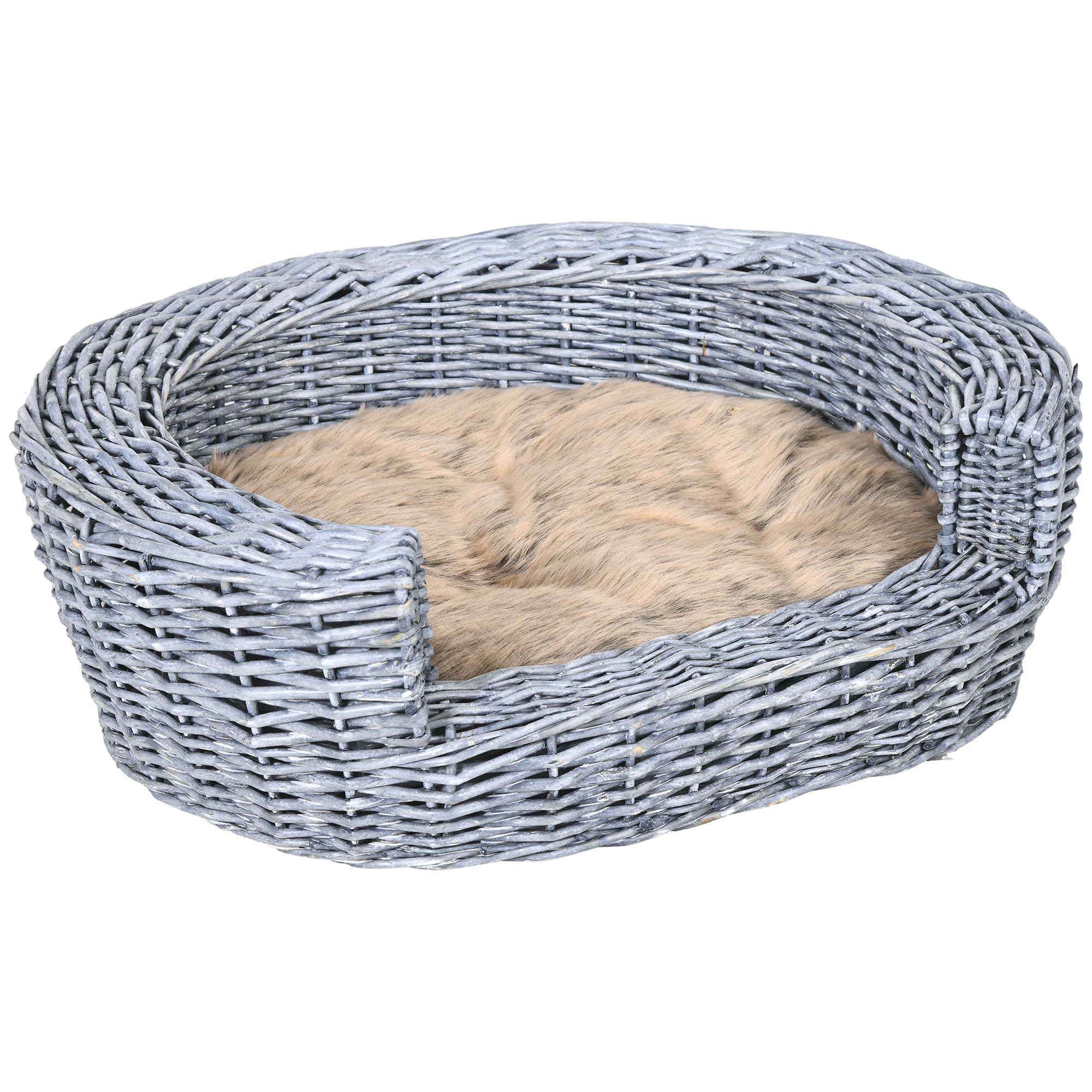 Pet Basket Sofa Bed, 57Lx46Wx17.5H cm, Willow Rattan-Grey - Life Essentials