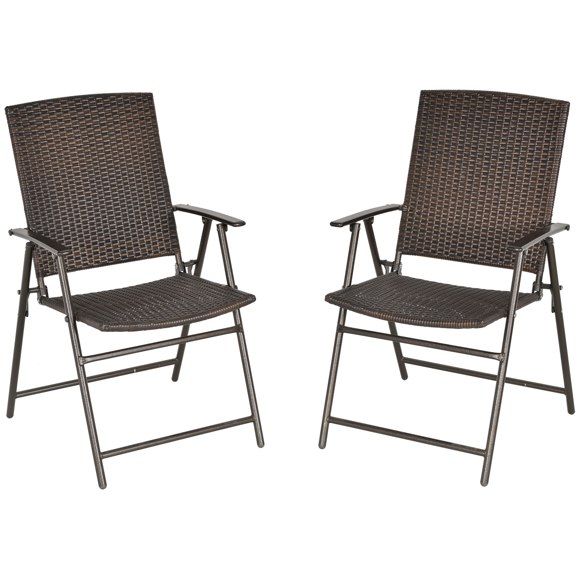 2pcs Folding Garden Chair Rattan Bistro Set with Armrest for Outdoor Steel Frame - Life Essentials