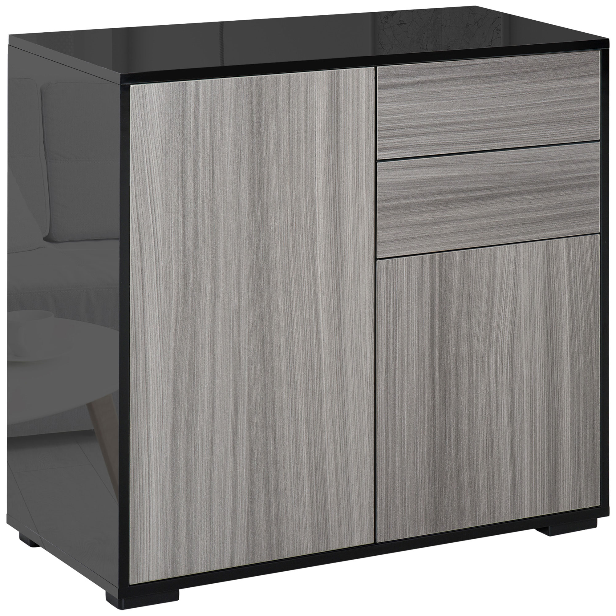 Modern Stylish Freestanding Push-Open Design Cabinet with 2 Drawer, 2 Door Cabinet, 2 Part Inner Space-Light Grey and Black - Life Essentials