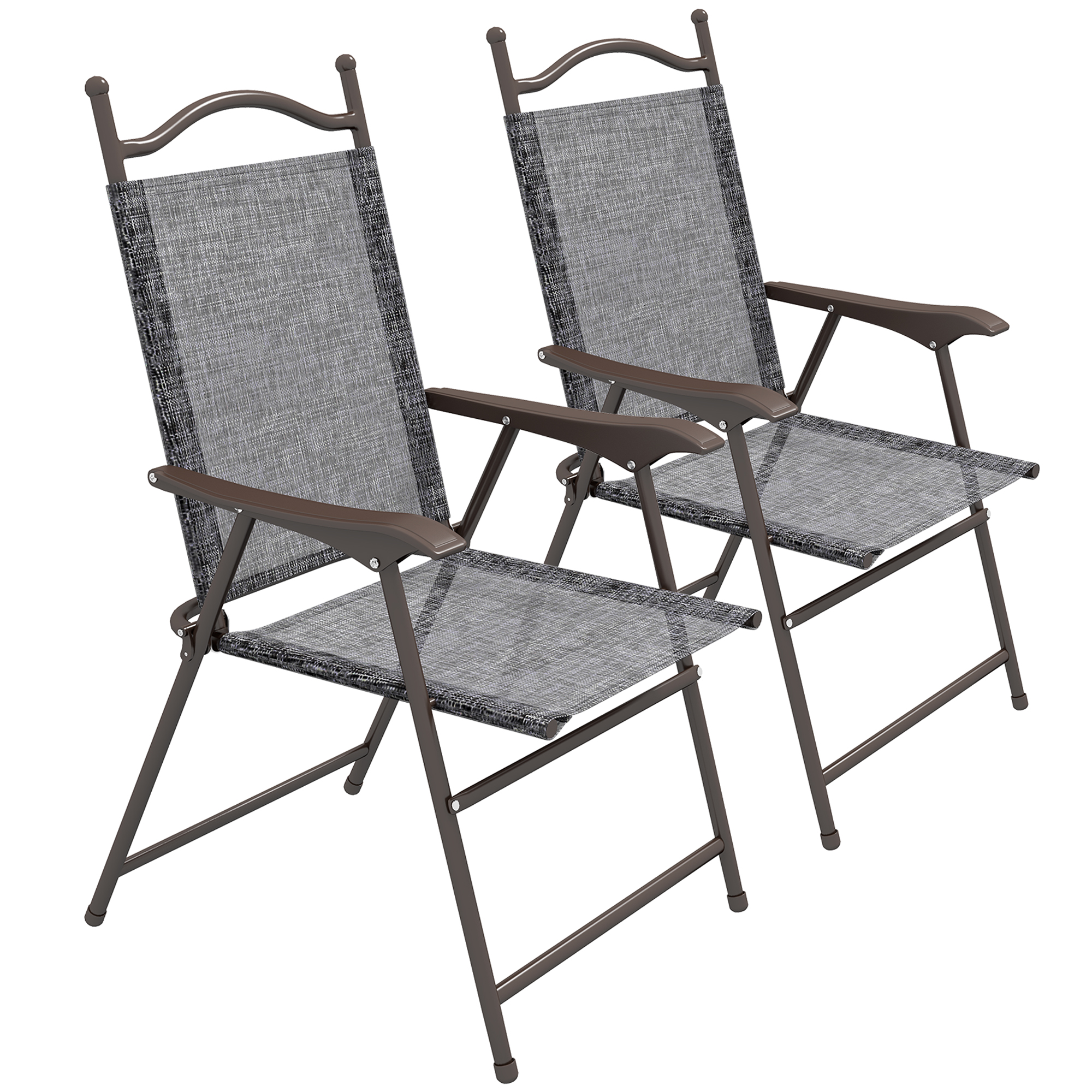 2 Pieces Folding Patio Camping Chairs Set, Sports Chairs for Adults with Armrest, Mesh Fabric Seat for Lawn - Life Essentials