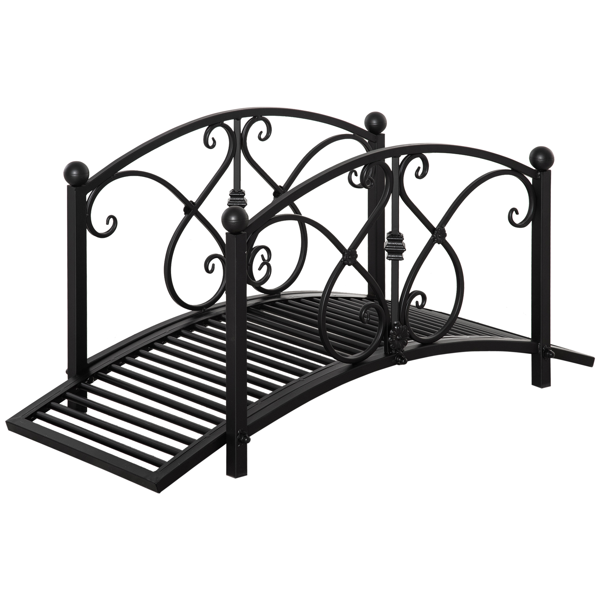 102L x 48W x 49H Classic Metal Garden Bridge with Safety Railings Arc Footbridge Decorative Pond for Backyard Creek Stream, Black - Life Essentials