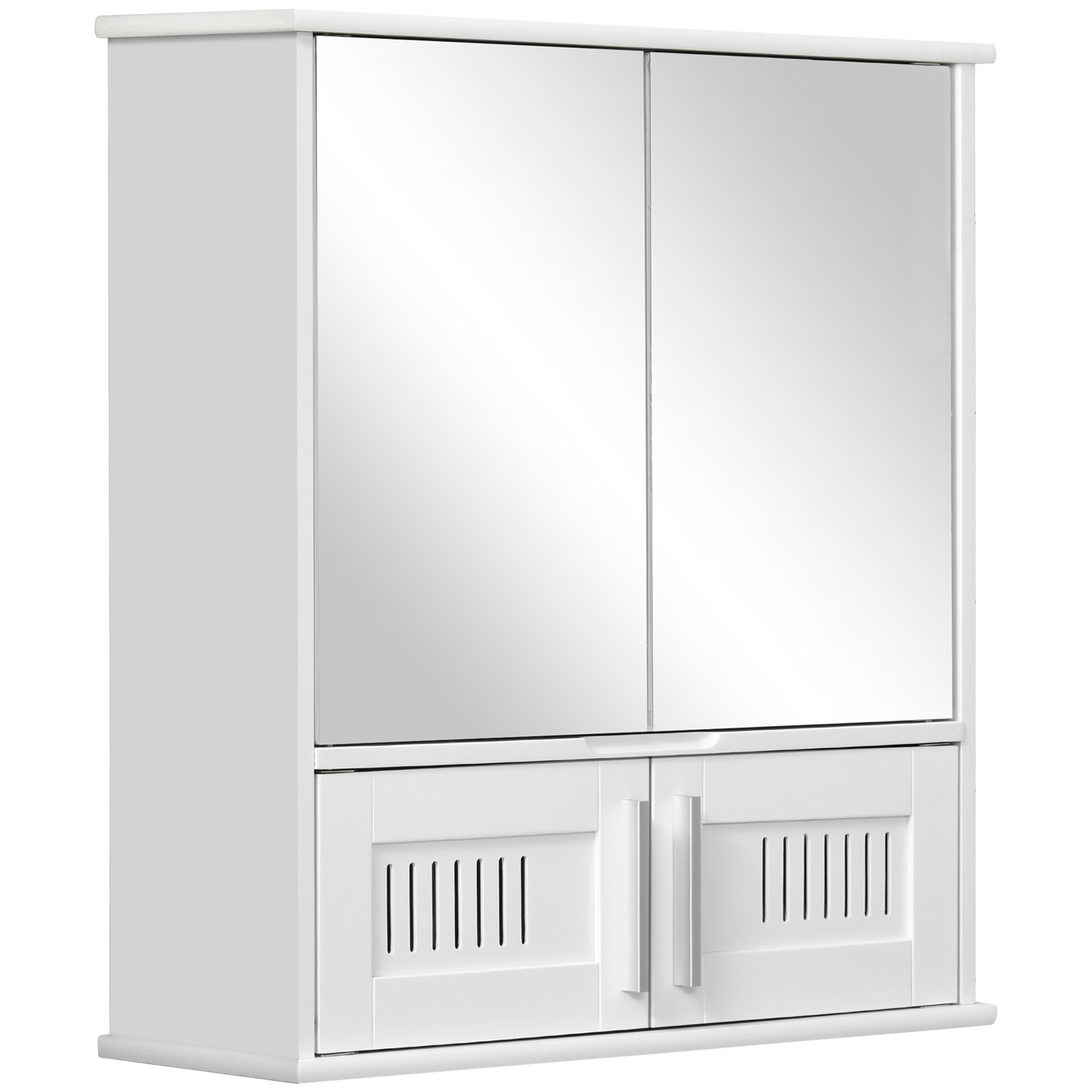 Bathroom Mirror Cabinet, Wall Mounted Storage Cupboard with Double Doors and Adjustable Shelf, Bathroom Organizer, White - Life Essentials
