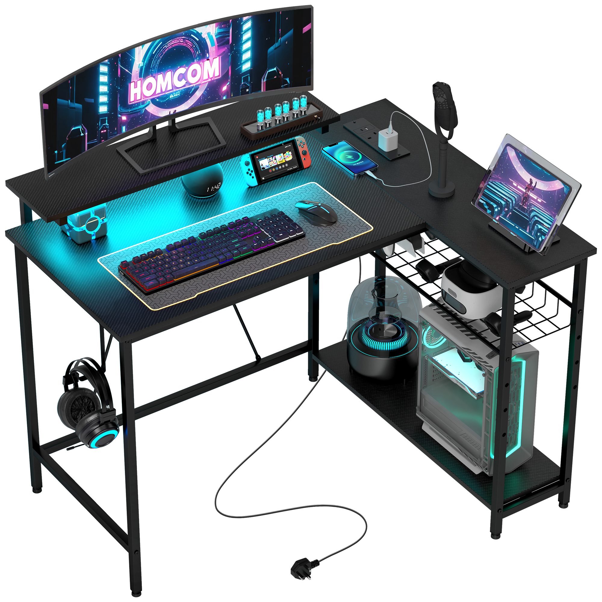 Scott Reversible L-LED Light Gaming and Work Desk - Black - Life Essentials