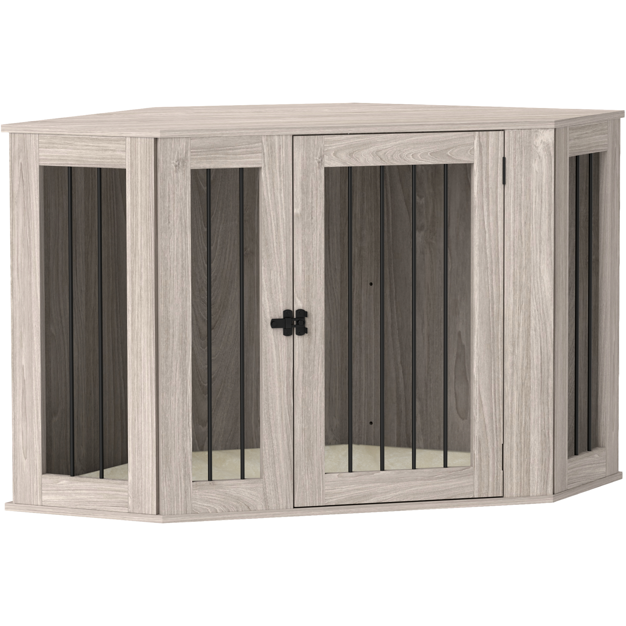 Shelley 2 in 1 Dog Crate Furniture Side Table with Cushion 122 x 61 x 71cm - Walnut - Life Essentials