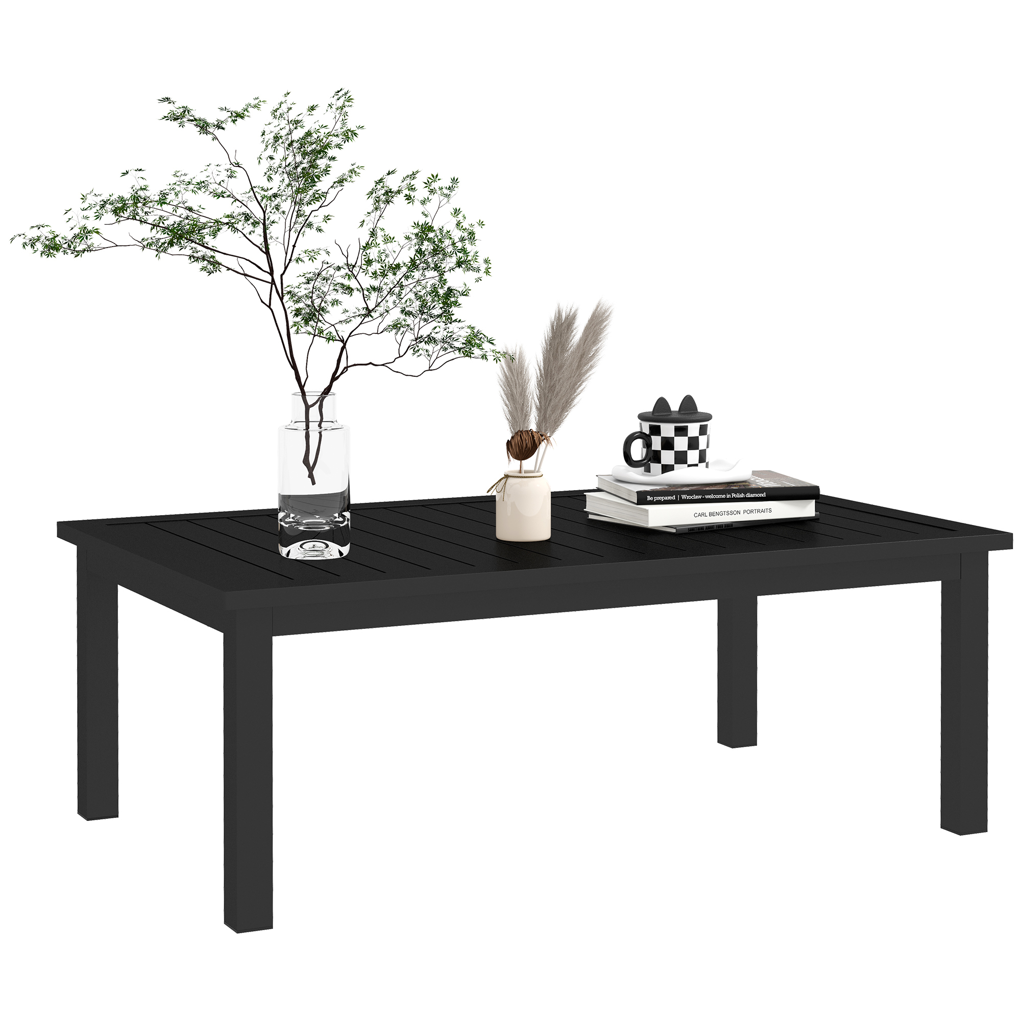 SUNVISTA 100cm x 60cm Aluminium Outdoor Coffee Table - Black - Life Essentials