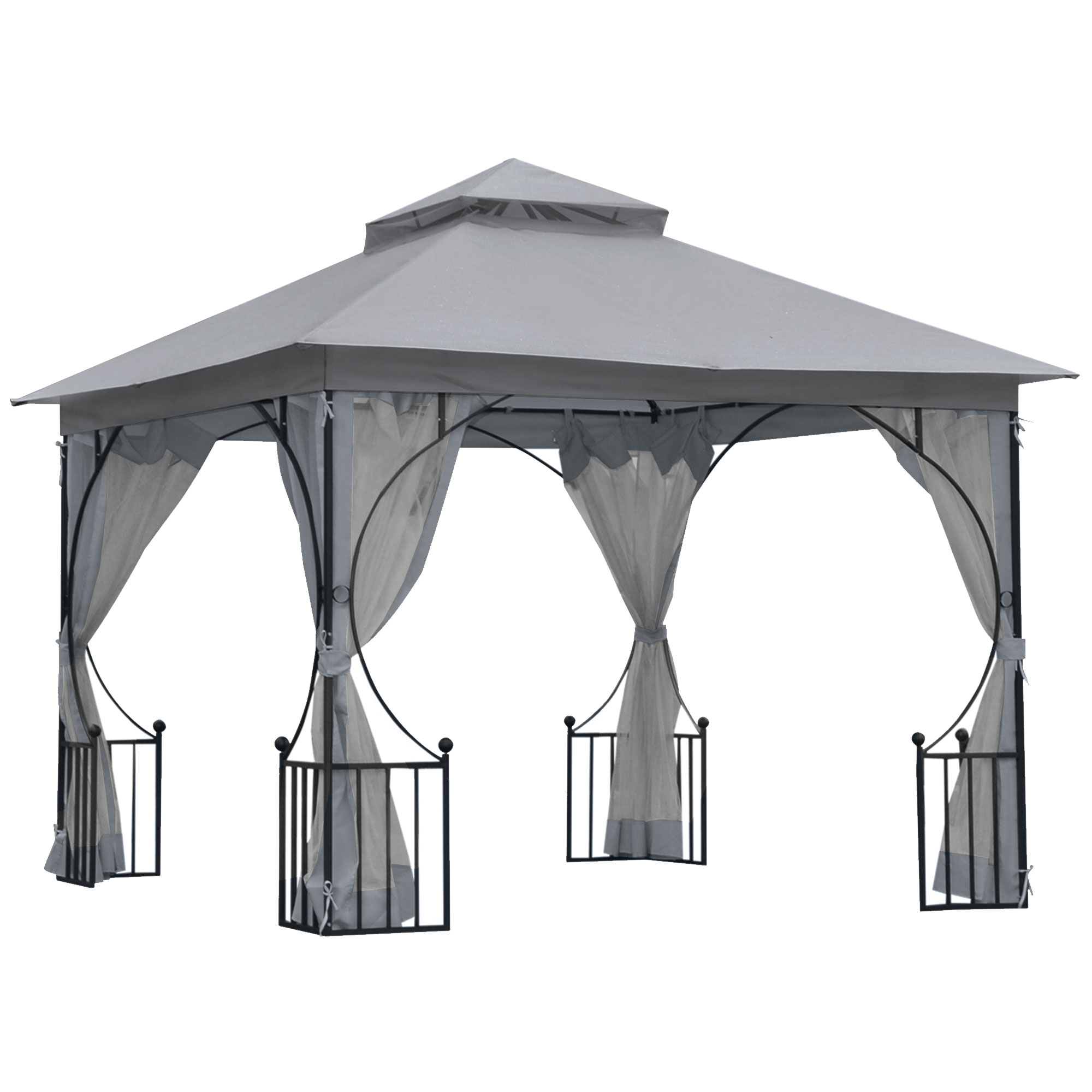 3 x 3 M Garden Gazebo Patio Party Tent Shelter Outdoor Canopy Double Tier Sun Shade Metal Frame Light Grey - Life Essentials