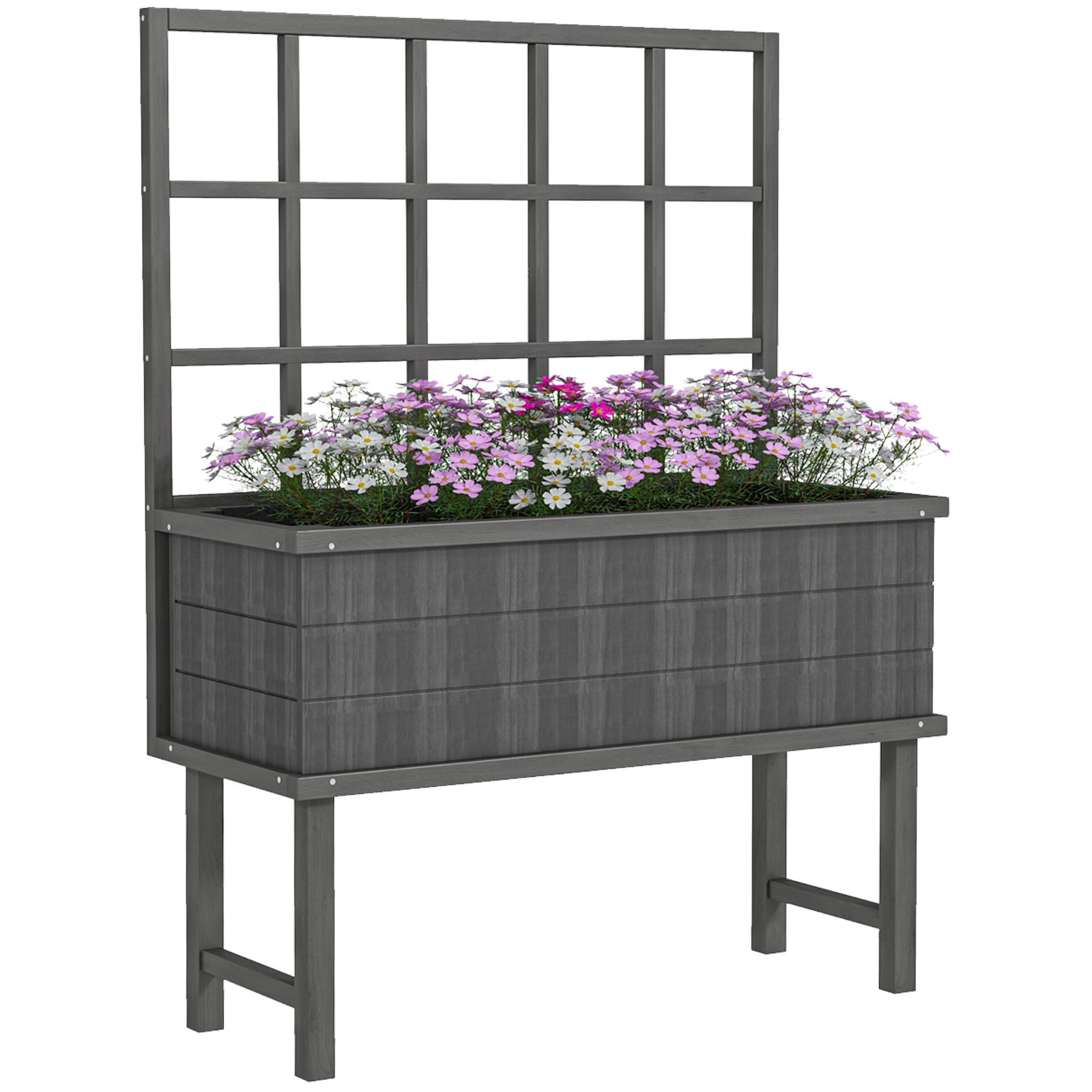 Wooden Raised Planter with Trellis for Vine Climbing Plants, Elevated Garden Bed with Drainage Holes and Bed Liner - Life Essentials