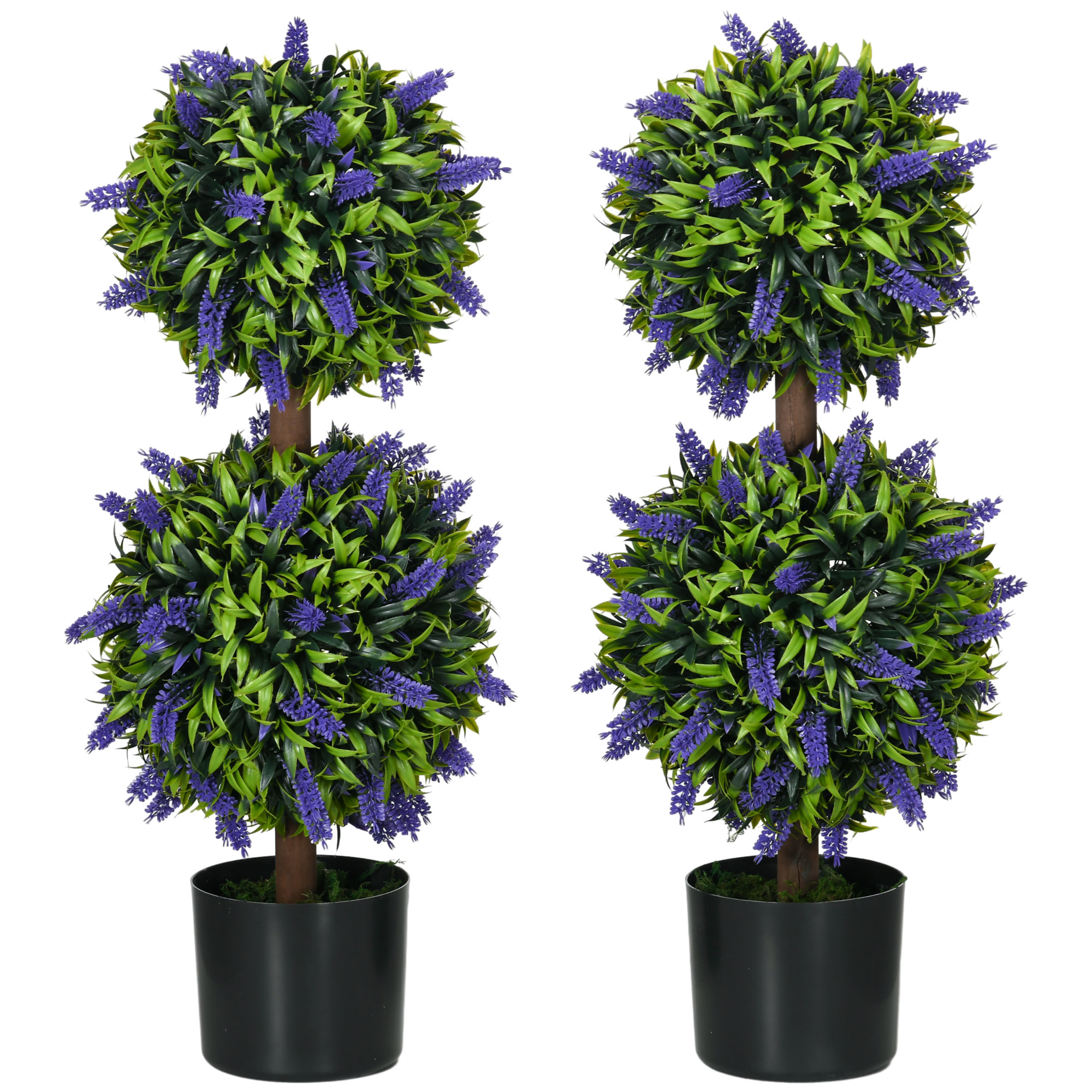 Set of 2 Artificial Plants, Lavender Flowers Ball Trees with Pot, for Home Indoor Outdoor Decor, 70cm - Life Essentials