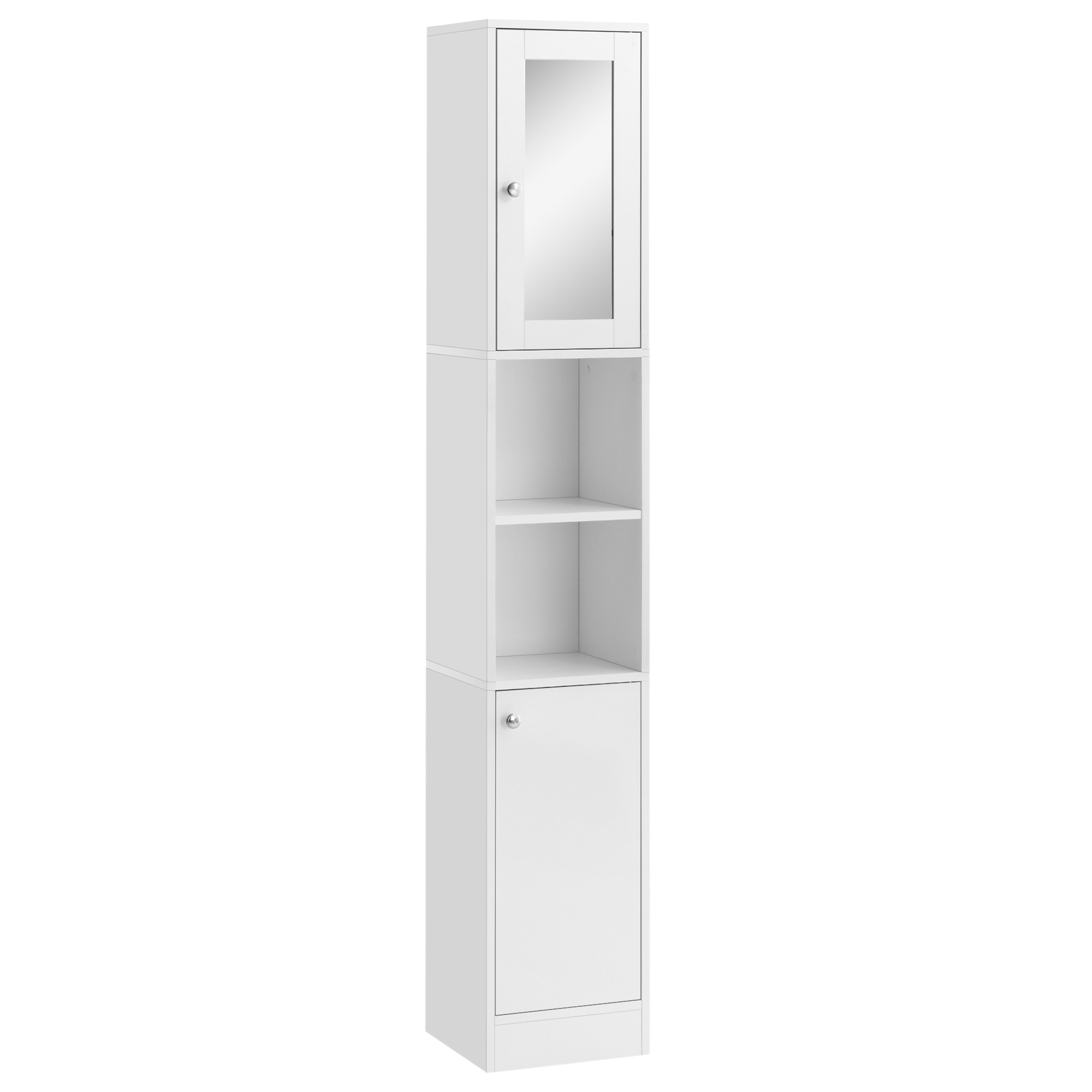 Tall Bathroom Storage Cabinet with Mirror, Freestanding Floor Cabinet Tallboy Unit with Adjustable Shelves, White - Life Essentials