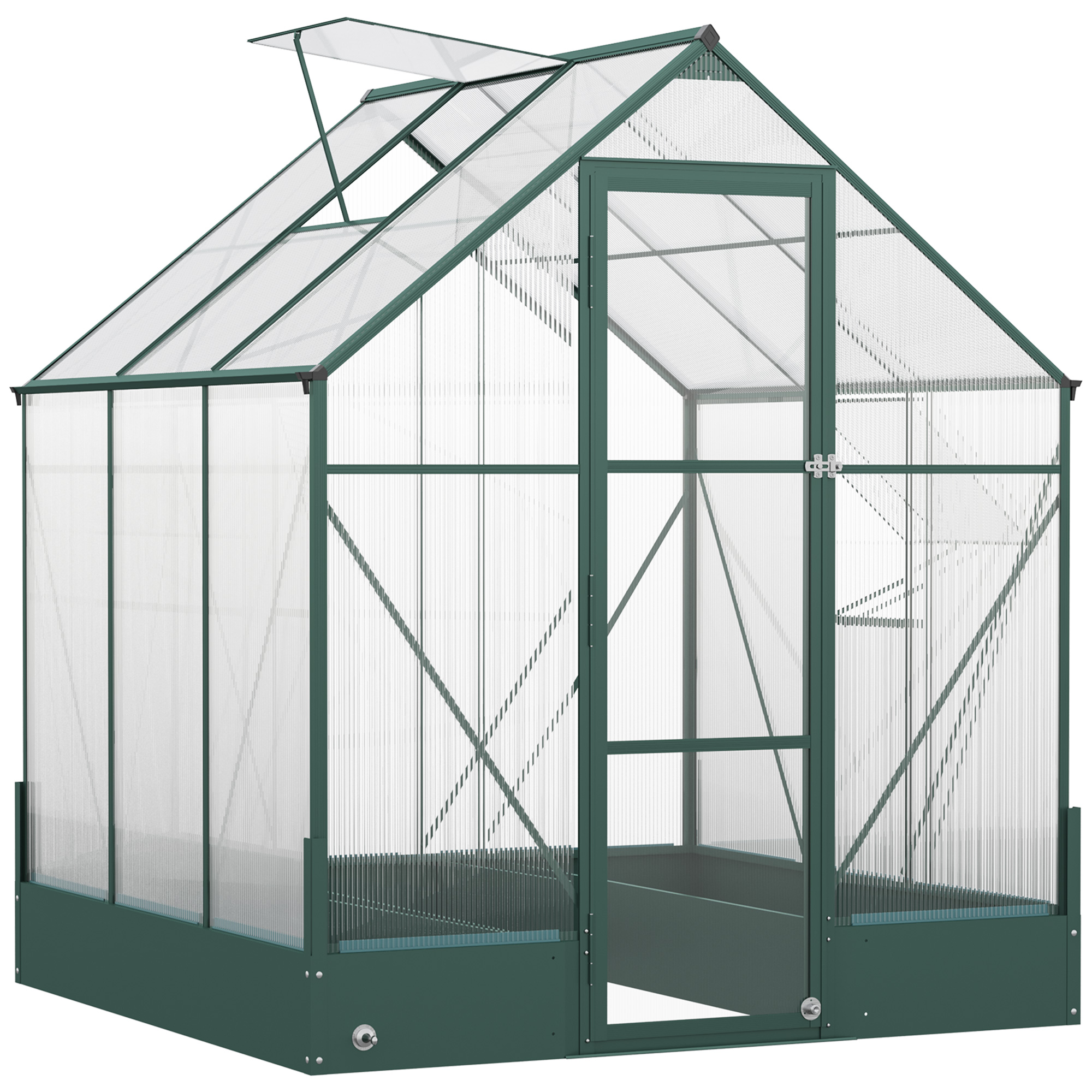 Garden Walk-in Aluminium Greenhouse Polycarbonate with Plant Bed ,Temperature Controlled - 6 x 6ft - Life Essentials