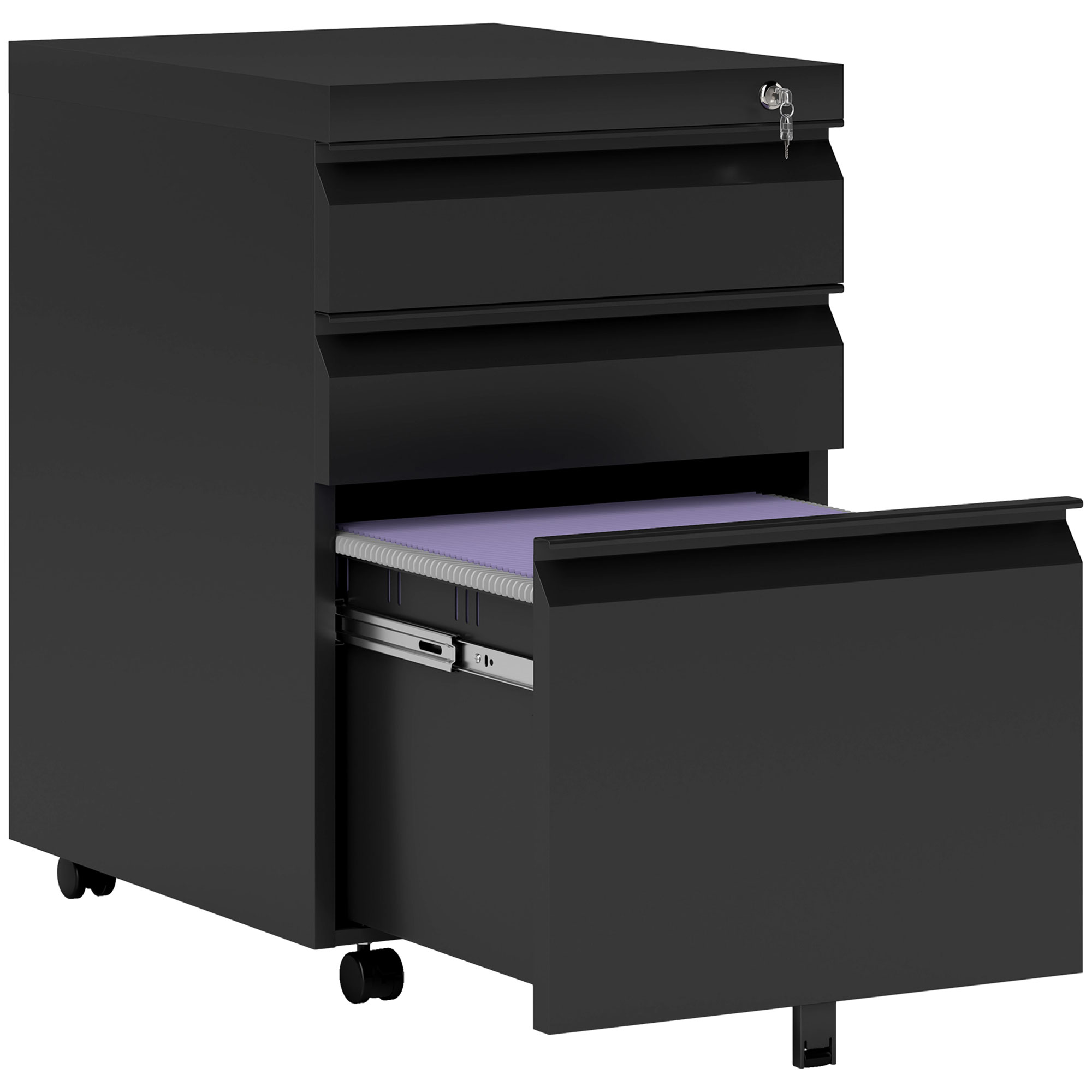 Preston Mobile Vertical File Cabinet Lockable Metal Filling Cabinet - Black - Life Essentials
