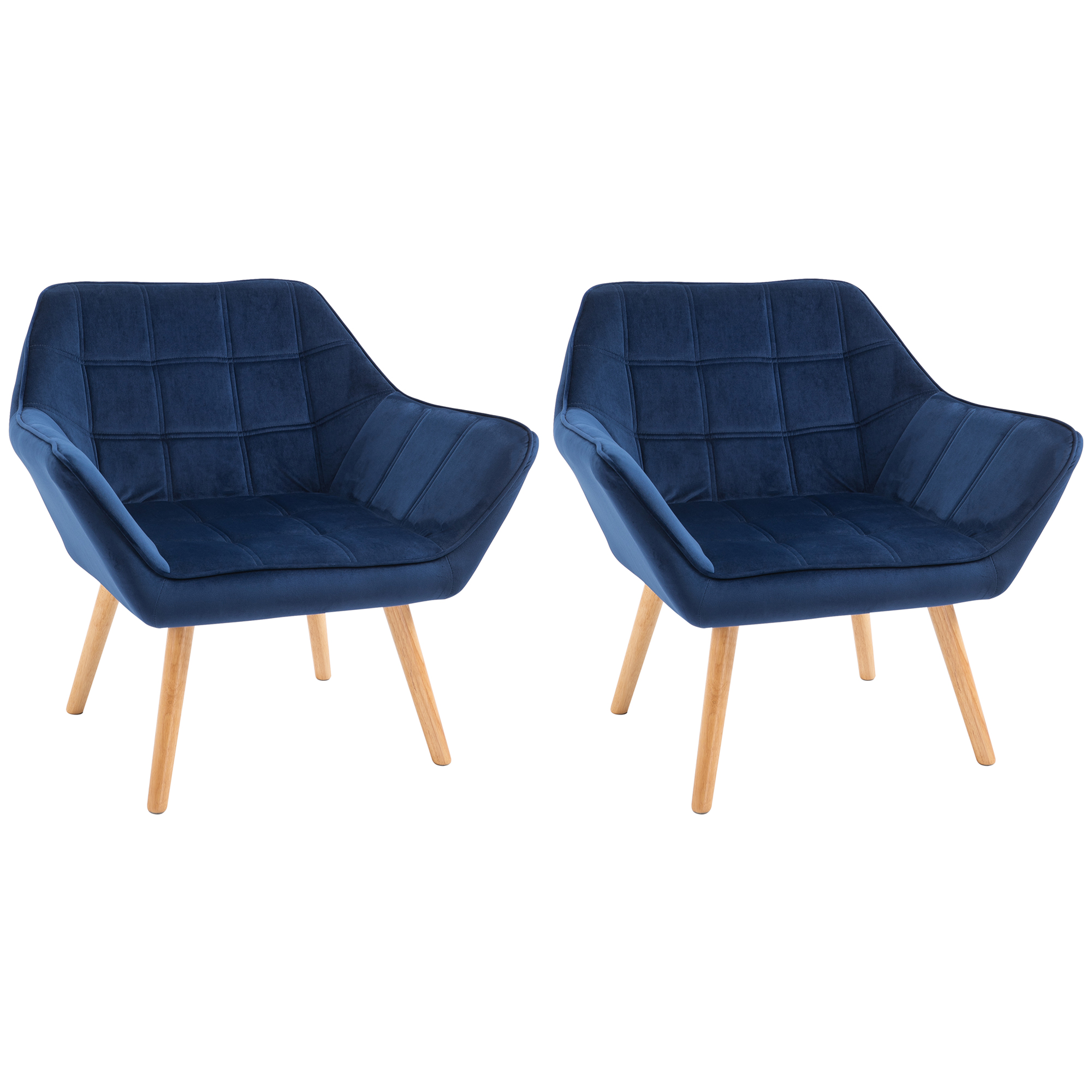 Armchair Accent Chair Wide Arms Slanted Back Padding Iron Frame Wooden Legs Home Bedroom Furniture Seating Set of 2 Blue - Life Essentials