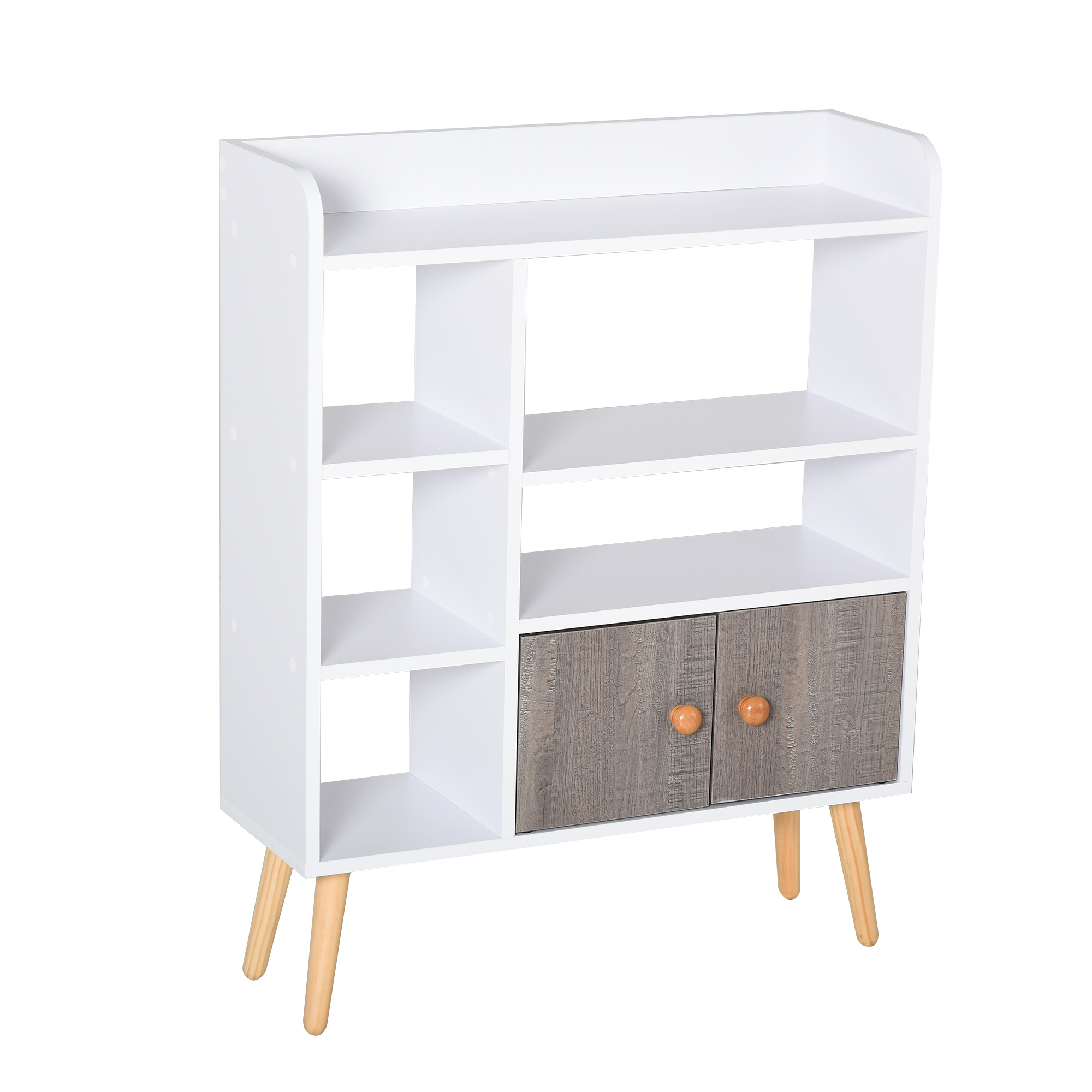 Multi-Shelf Modern Bookcase Freestanding Storage w/ Cabinet 6 Shelves Wood Legs Home Office Display Furniture Stylish White - Life Essentials