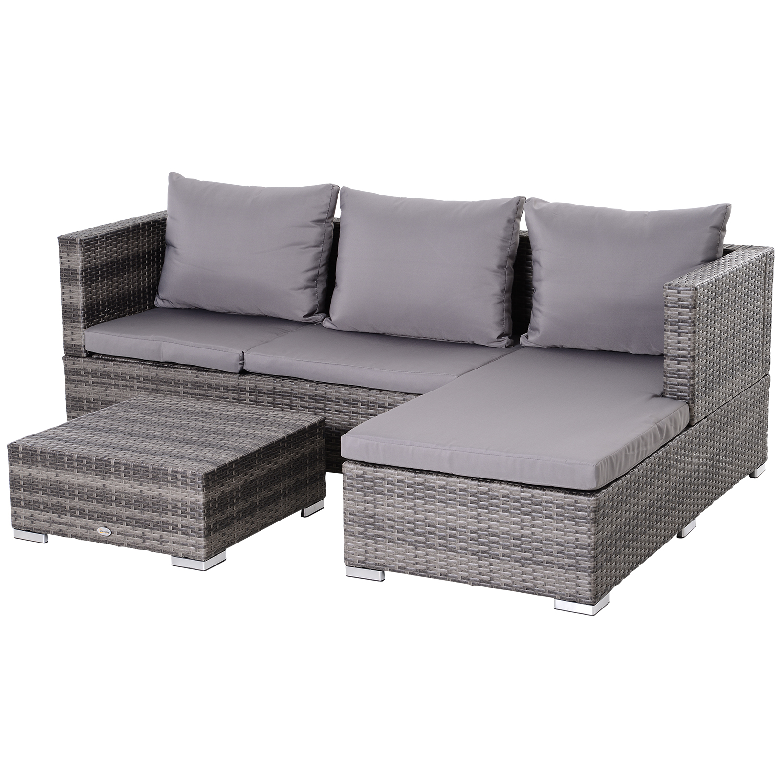 4-Seater Outdoor Garden PE Rattan Furniture Set Grey - Life Essentials