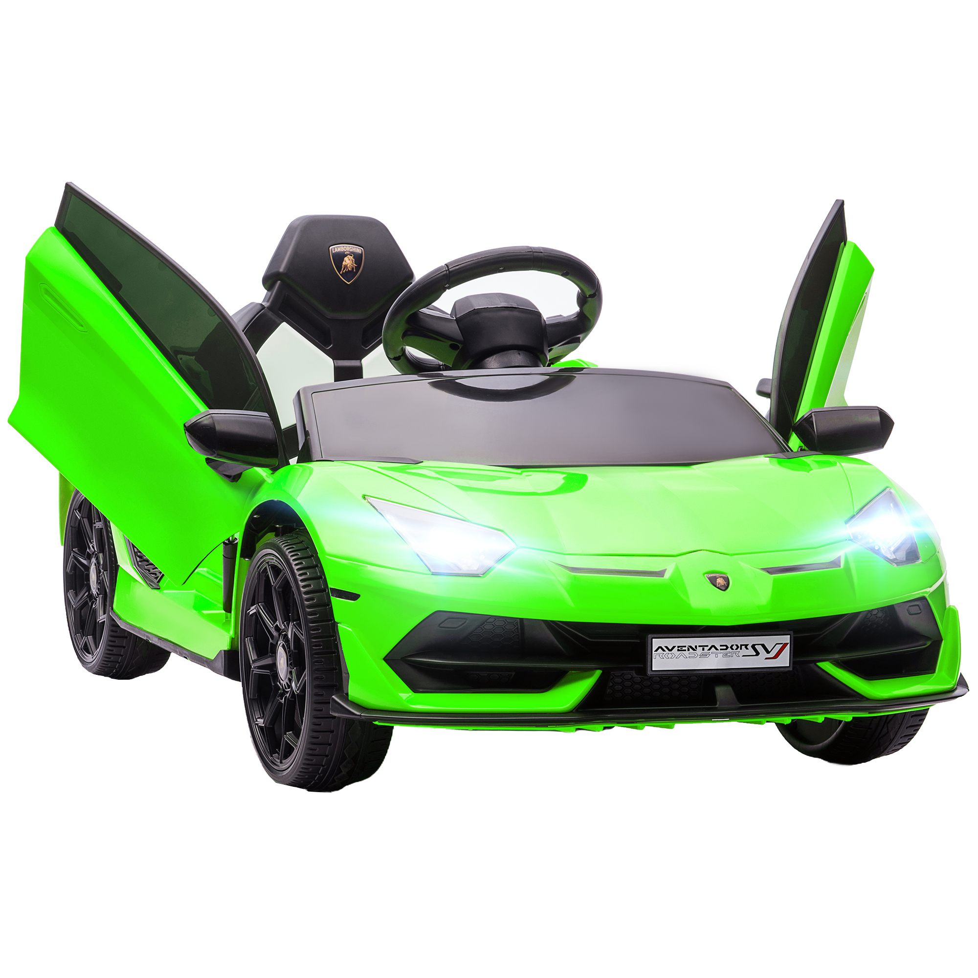 Lamborghini Licensed 12V Kids Electric Car w/ Butterfly Doors, Easy Transport Remote, Music, Horn, Suspension - Green - Life Essentials
