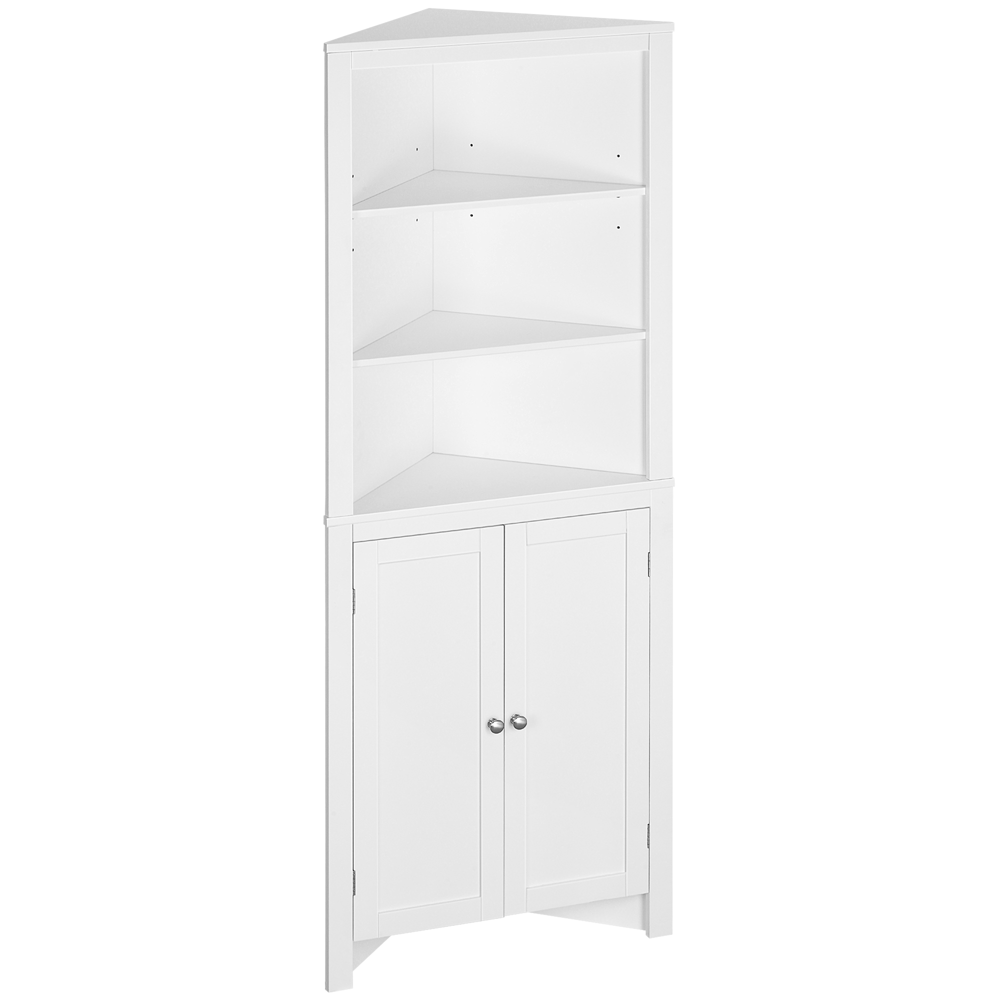 Triangle Bathroom Cabinet, Corner Bathroom Storage Unit with Cupboard and 3-Tier Shelves, Free Standing, White - Life Essentials