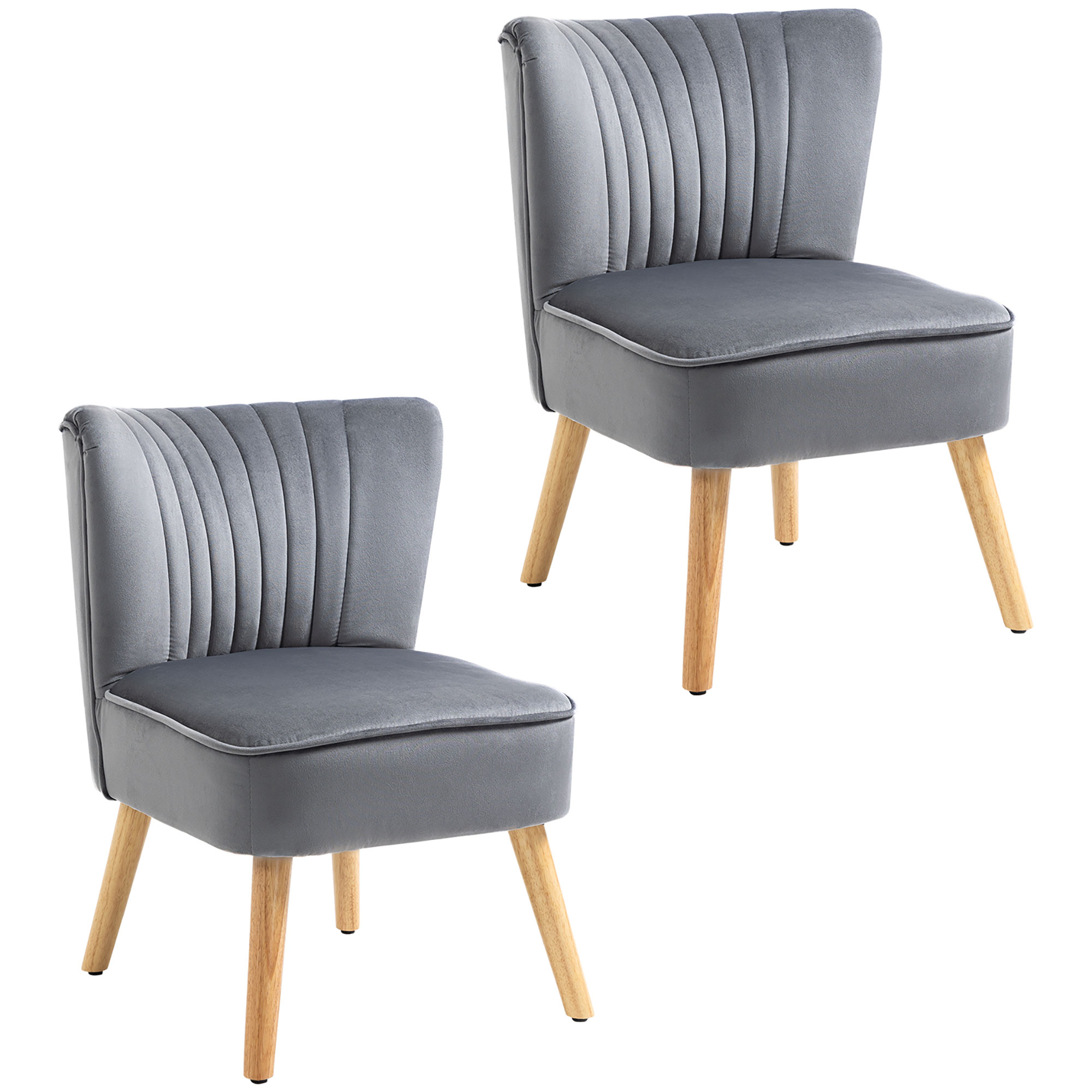 Velvet Accent Chair Occasional Tub Seat Padding Curved Back with Wood Frame Legs Home Furniture Set of 2 Grey - Life Essentials