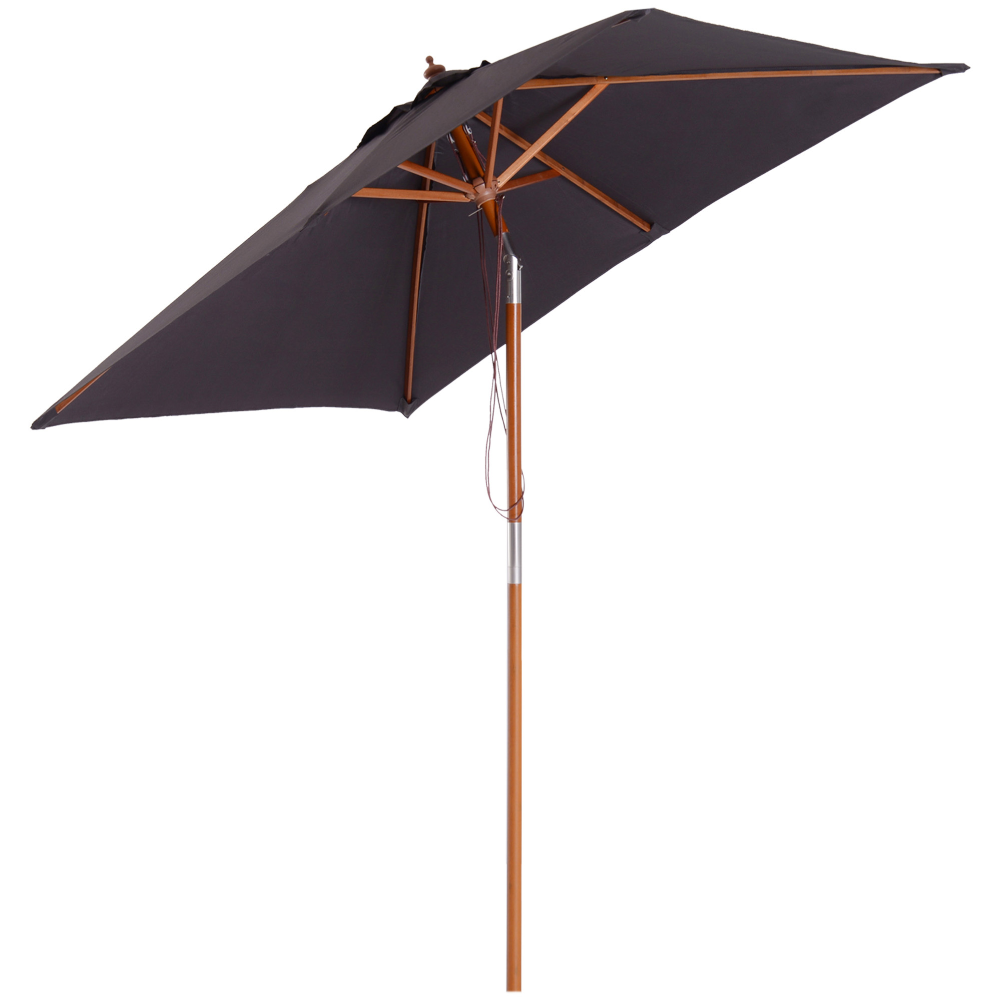2m x 1.5m Tilt Mechanism Bamboo Wooden Frame Parasol Deep Grey - Life Essentials