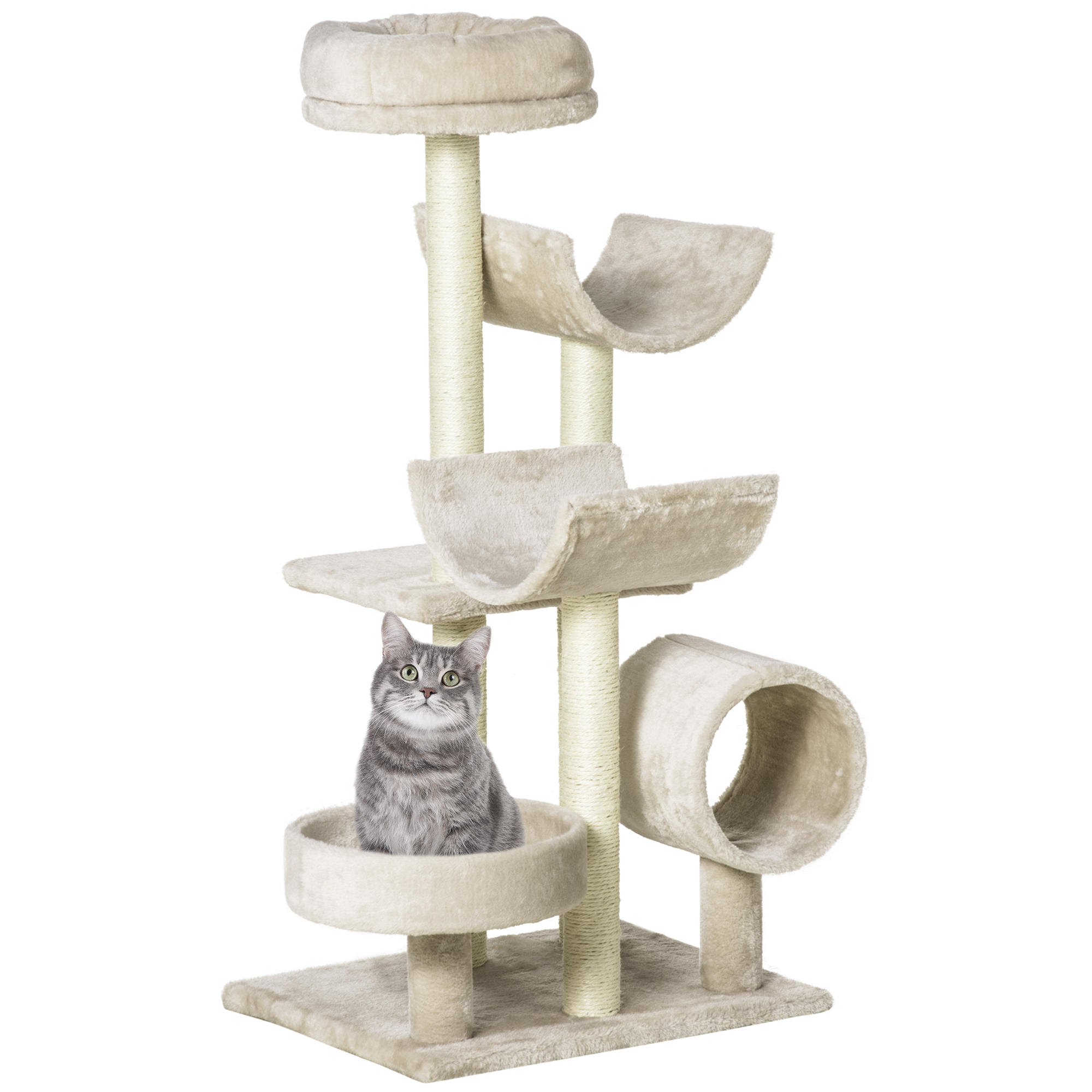 Cat Tree, Plush, 50Lx40Wx105H cm-Beige - Life Essentials