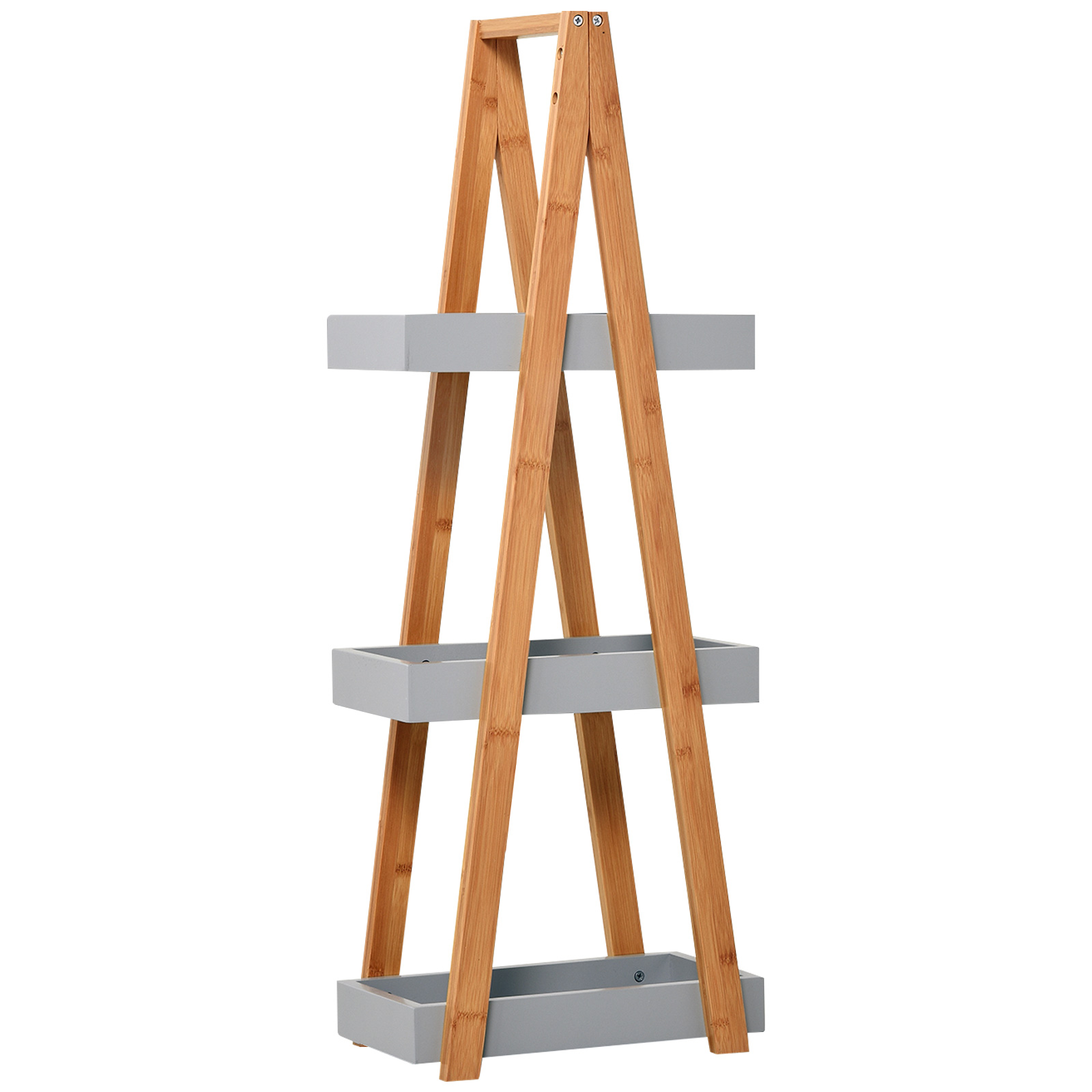 kleankin Bathroom Storage Shelves, 3-Tier Slim Shelving Unit, Freestanding Bamboo Shelf Unit, A Frame Space Saver Toilet Rack, Natural - Life 