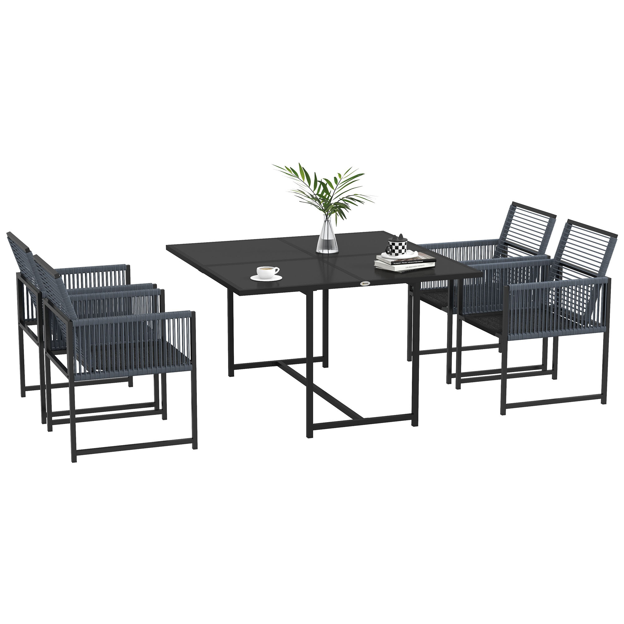 Versatile 4 Seater Garden Table and Chairs with Space-Saving Foldable Design - Dark Grey - Life Essentials