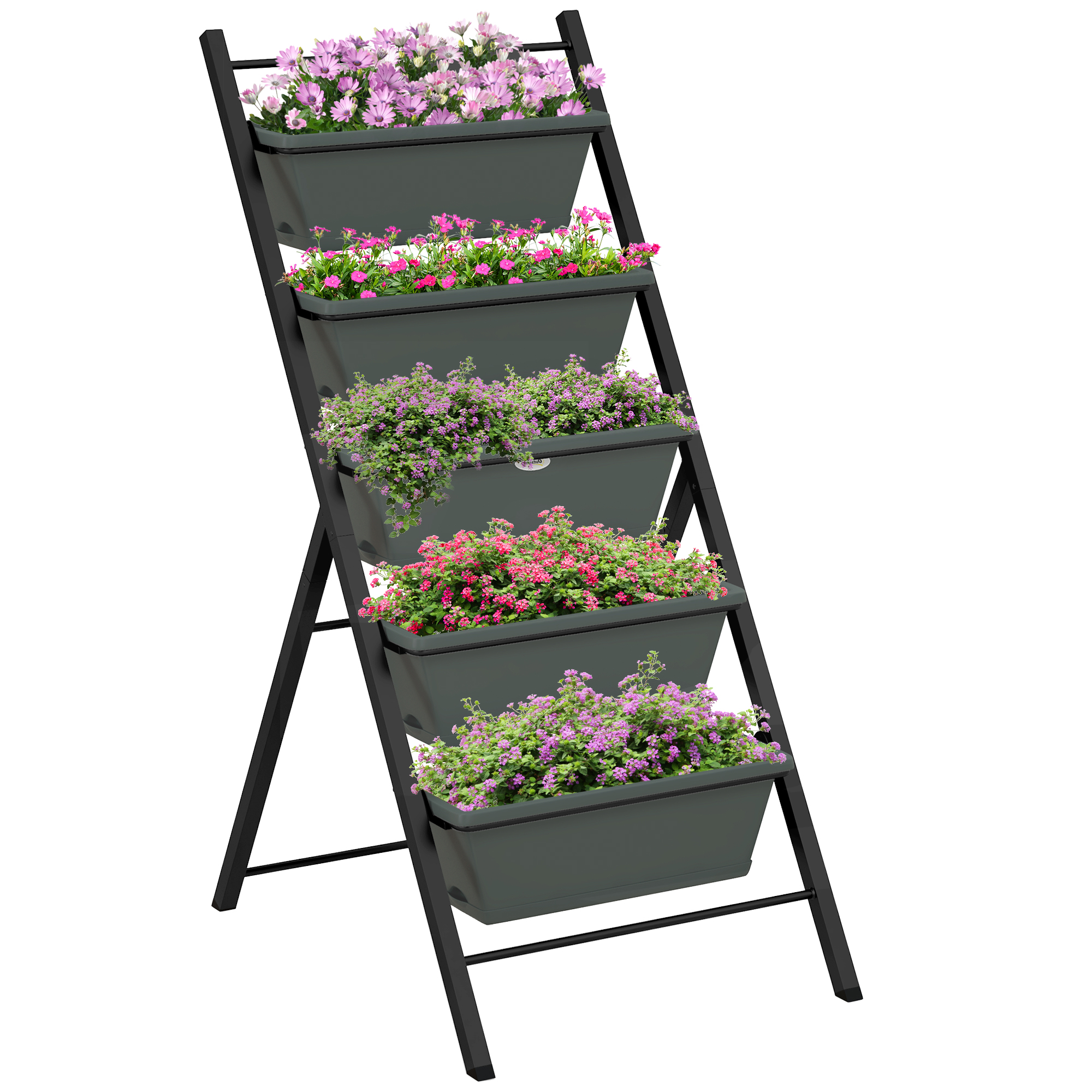 5-Tier Vertical Raised Garden Planter with 5 Container Boxes, Outdoor Plant Stand for Vegetable Flowers, Grey - Life Essentials