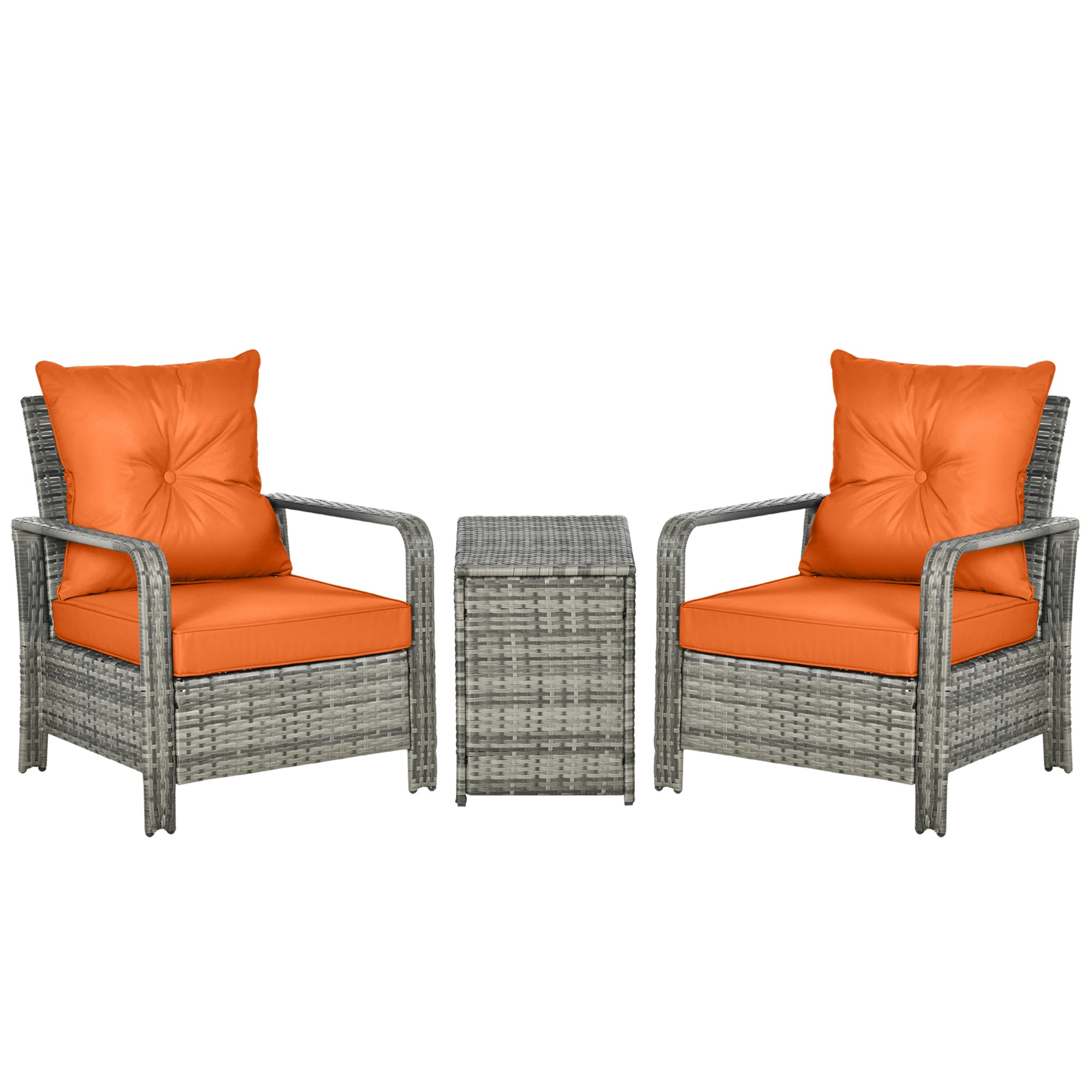 3 pcs PE Rattan Wicker Garden Furniture Patio Bistro Set Weave Conservatory Sofa Storage Table and Chairs Set Orange Cushion, Mixed Grey - Life 