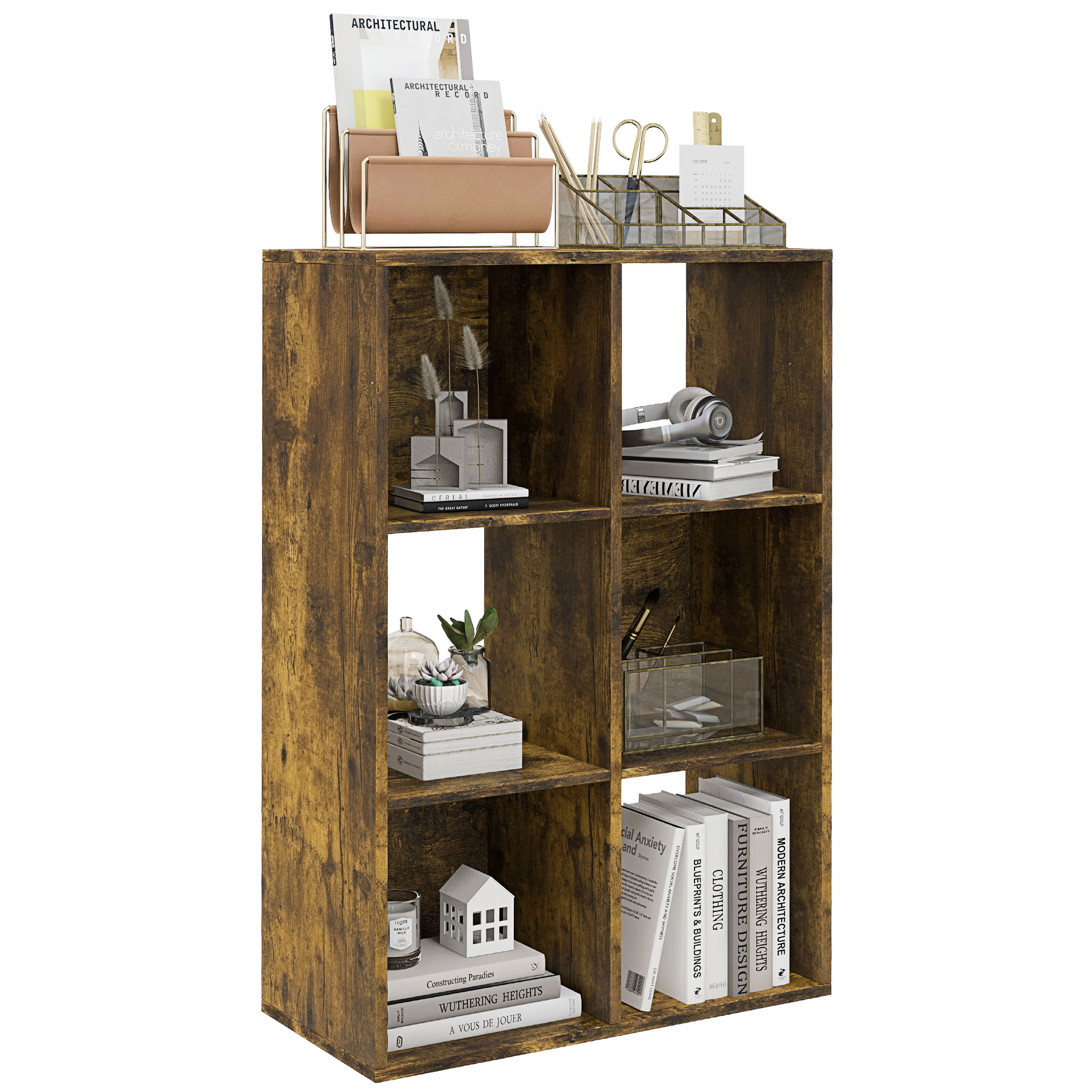 Scott 3-Tier 6 Cubes Storage Unit - Rustic Brown - Life Essentials