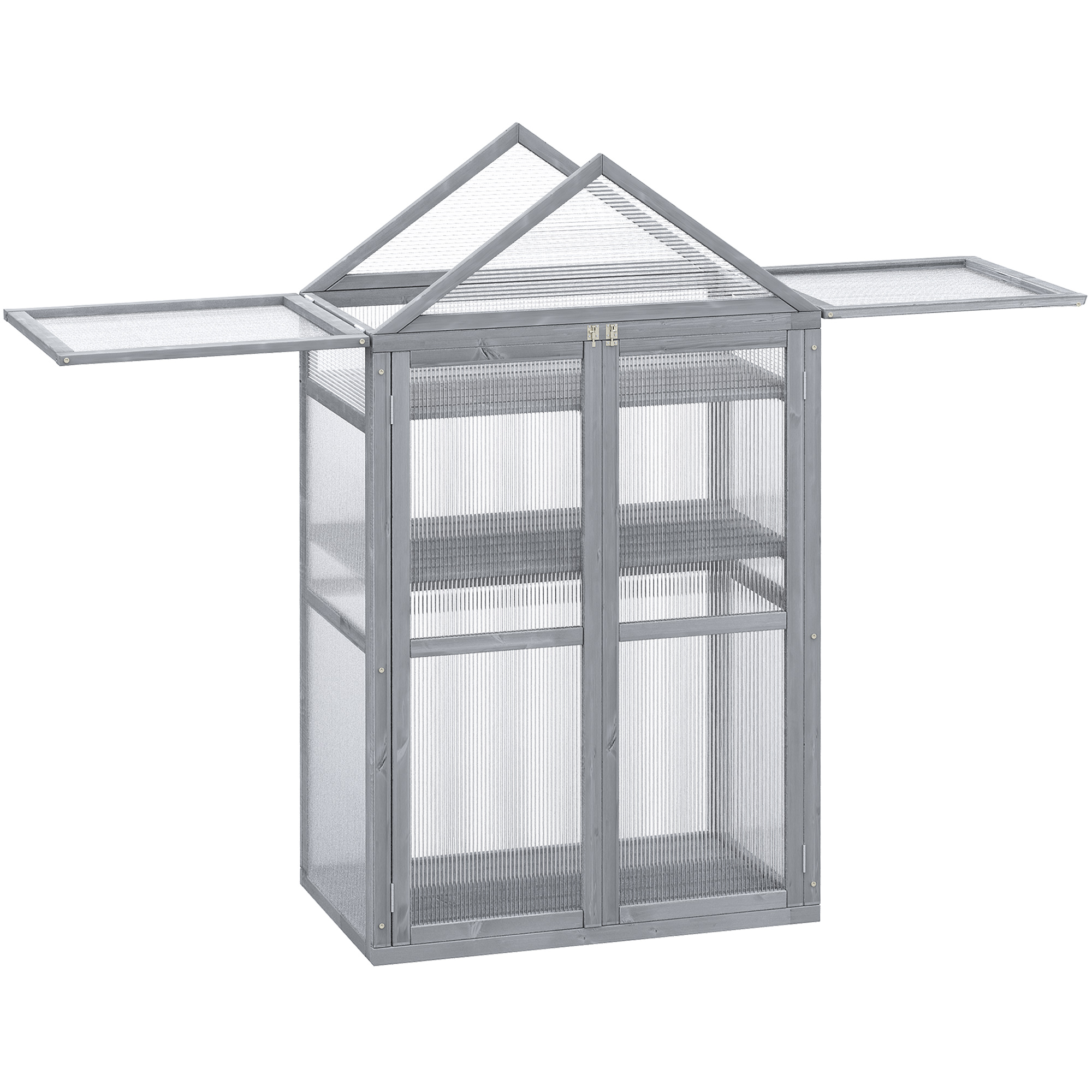 3-Tier Wooden Cold Frame Greenhouse Garden Polycarbonate Grow House w/ Adjustable Shelves, Double Doors, 80 x 47 x 138cm, Grey - Life Essentials