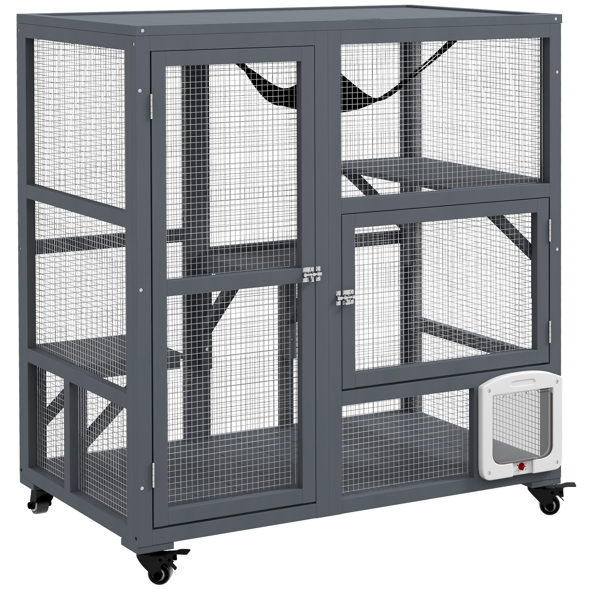 Cat Furniture - Wooden Outdoor Cat Enclosure with Wheels Grey 100cm - Life Essentials
