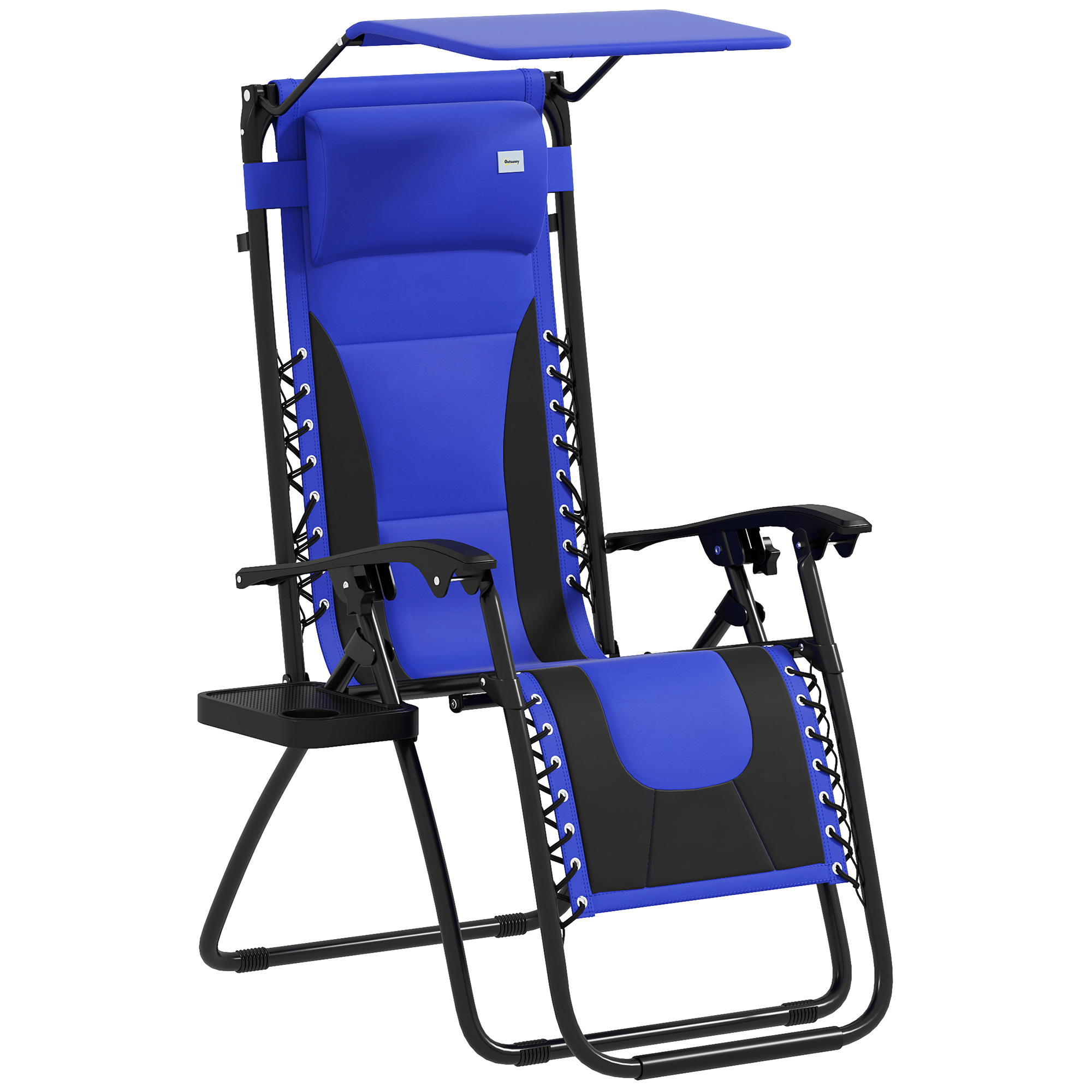 SUNVISTA Zero Gravity Lounger Chair, Folding Reclining Patio Chair with Shade Cover, Padded Seat, Cup Holder, Blue - Life Essentials