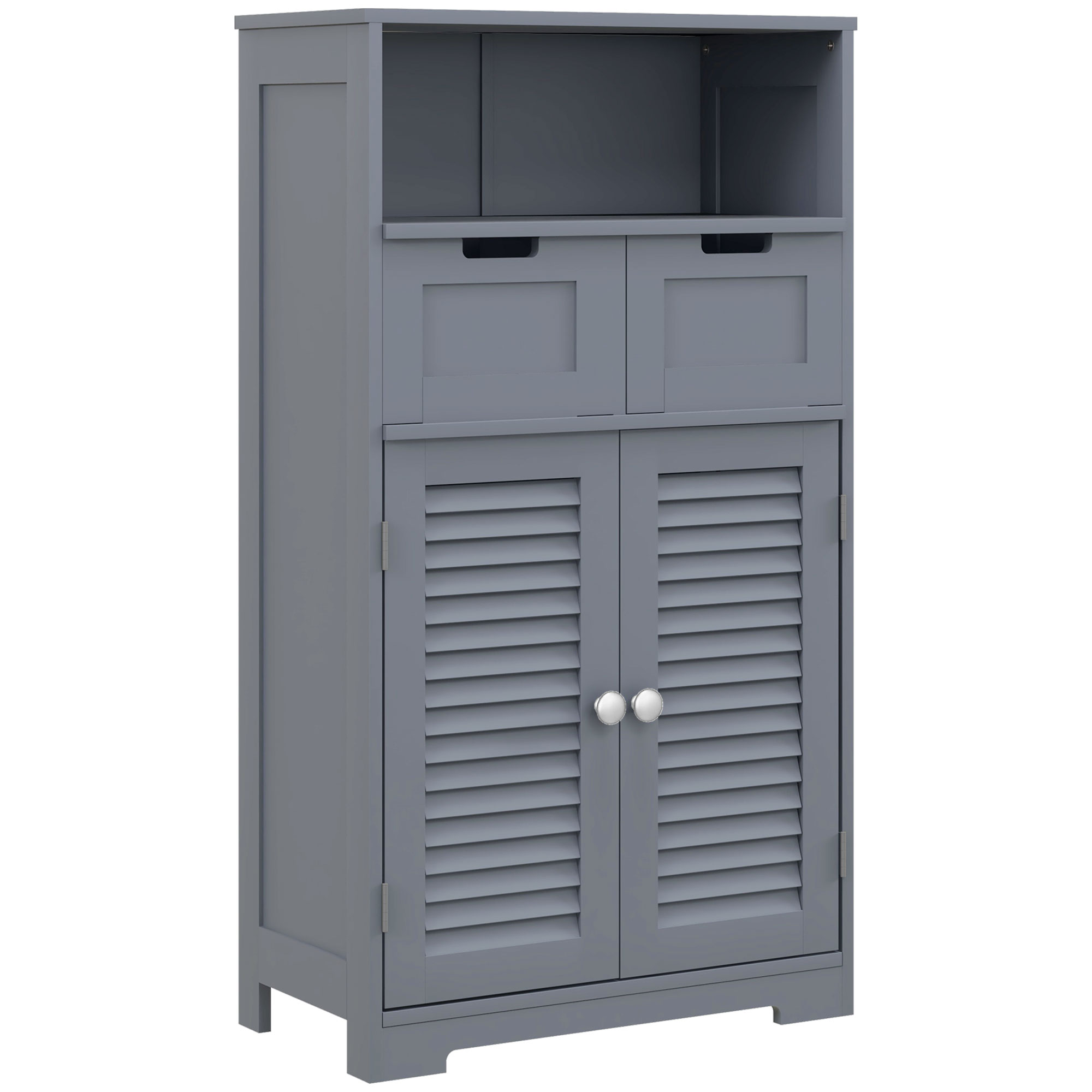 kleankin Bathroom Cabinet with Drawers, Bathroom Storage Cabinet with Louvred Doors, Open Compartment and Adjustable Shelf for Washroom, Grey - Life 