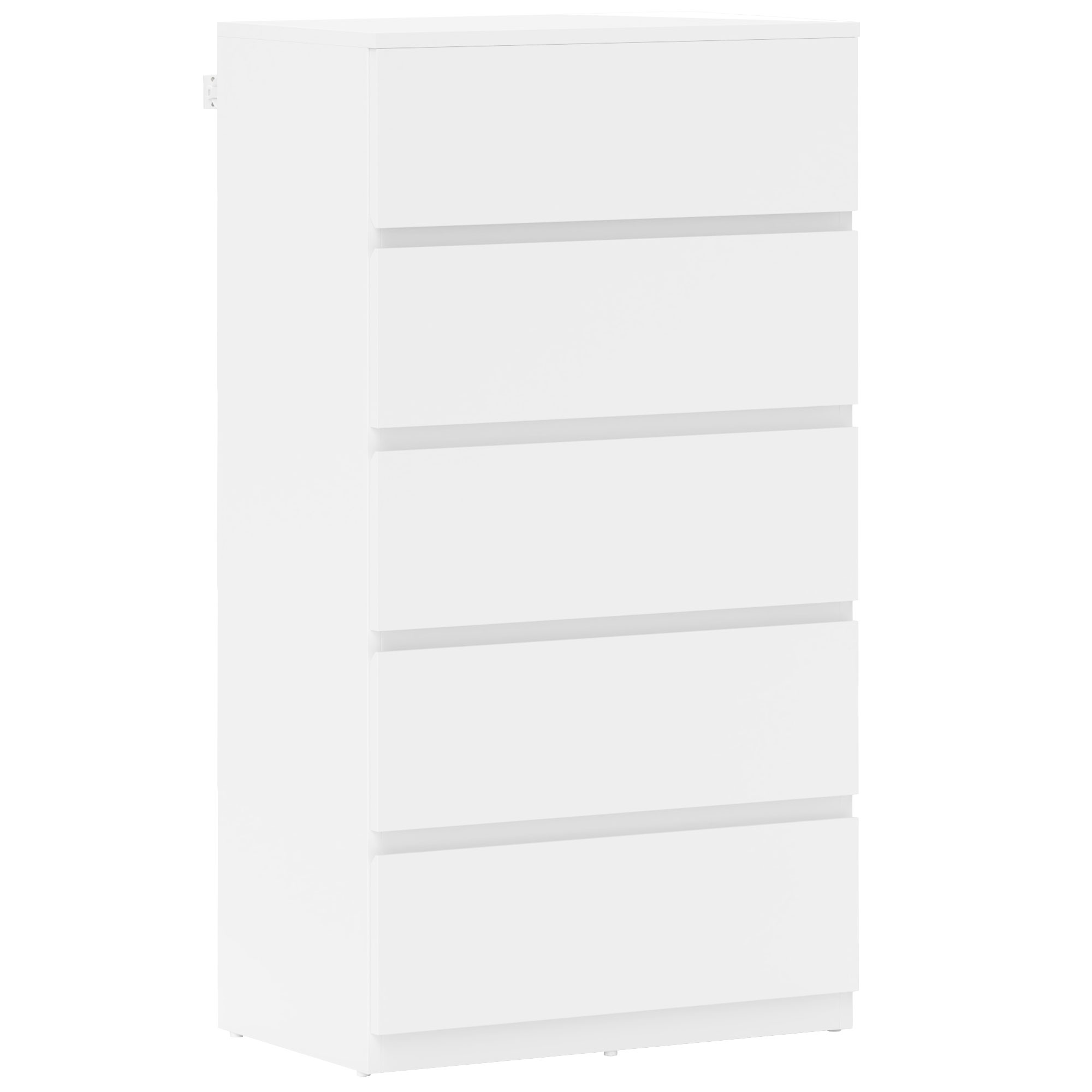 HERON White Chest of Drawers - Tallboy, Narrow-sized, 5 Drawers - Life Essentials