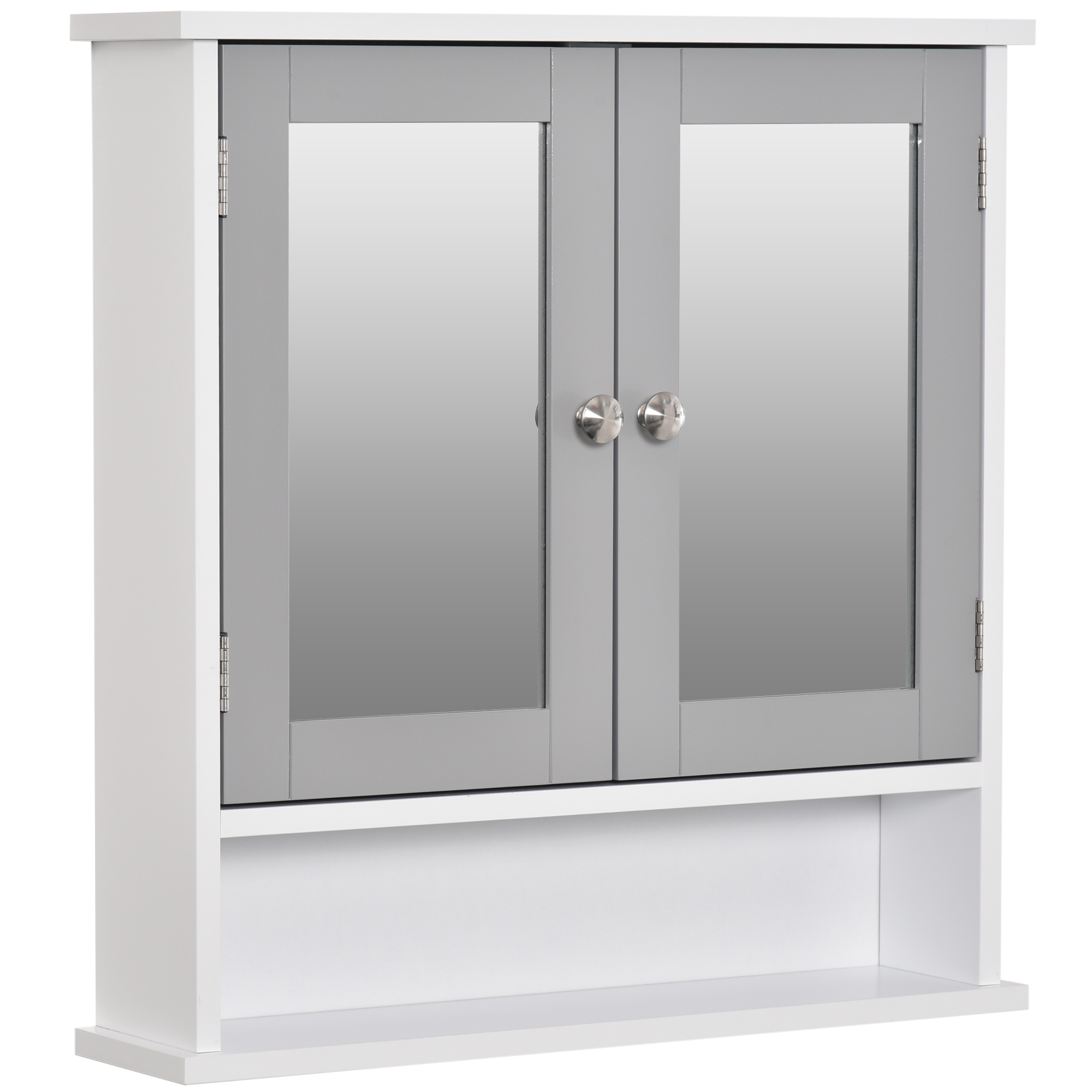 Mirror Cabinet Wall Mounted with Double Mirrored Doors, Hanging Cabinet with Cupboard and Shelf, Bathroom Wall Storage Organizer, Grey - Life 