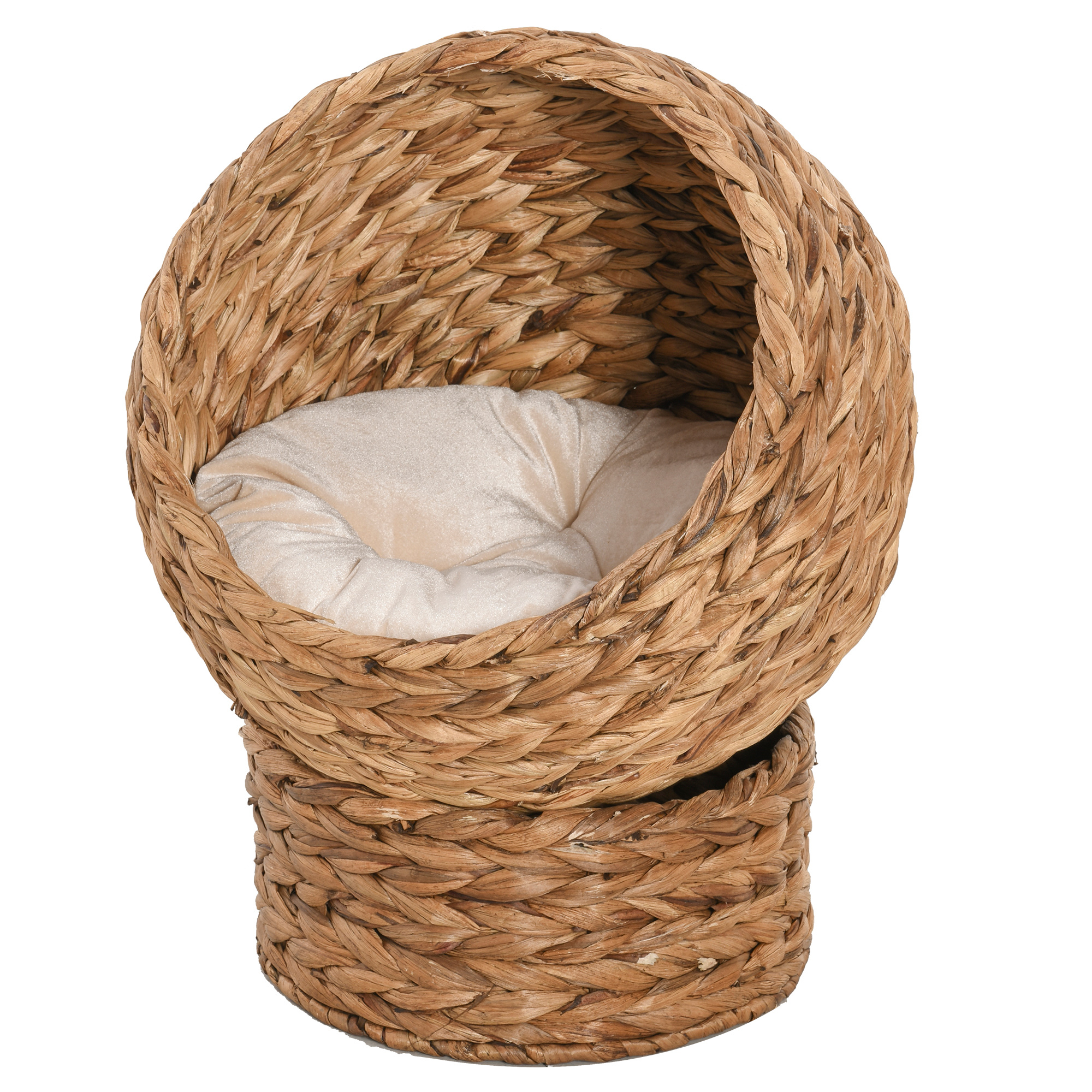 Wicker Cat Bed, Raised Rattan Cat Basket with Cylindrical Base, Soft Washable Cushion, Brown, 42 x 33 x 52 cm - Life Essentials