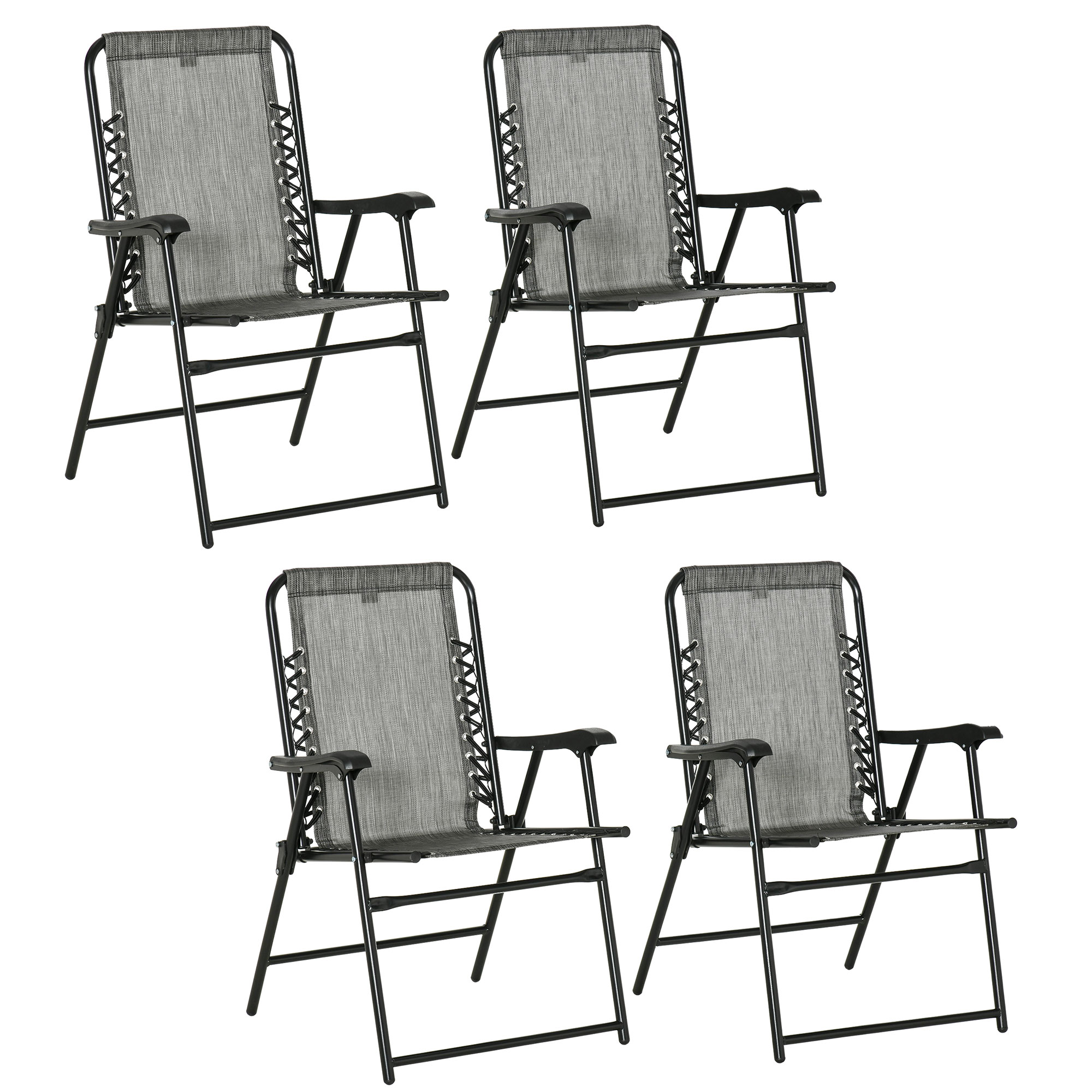 Pieces Patio Folding Chair Set, Outdoor Portable Loungers for Camping Pool Beach Deck, Lawn Chairs with Armrest Steel Frame, Mixed Grey - Life 