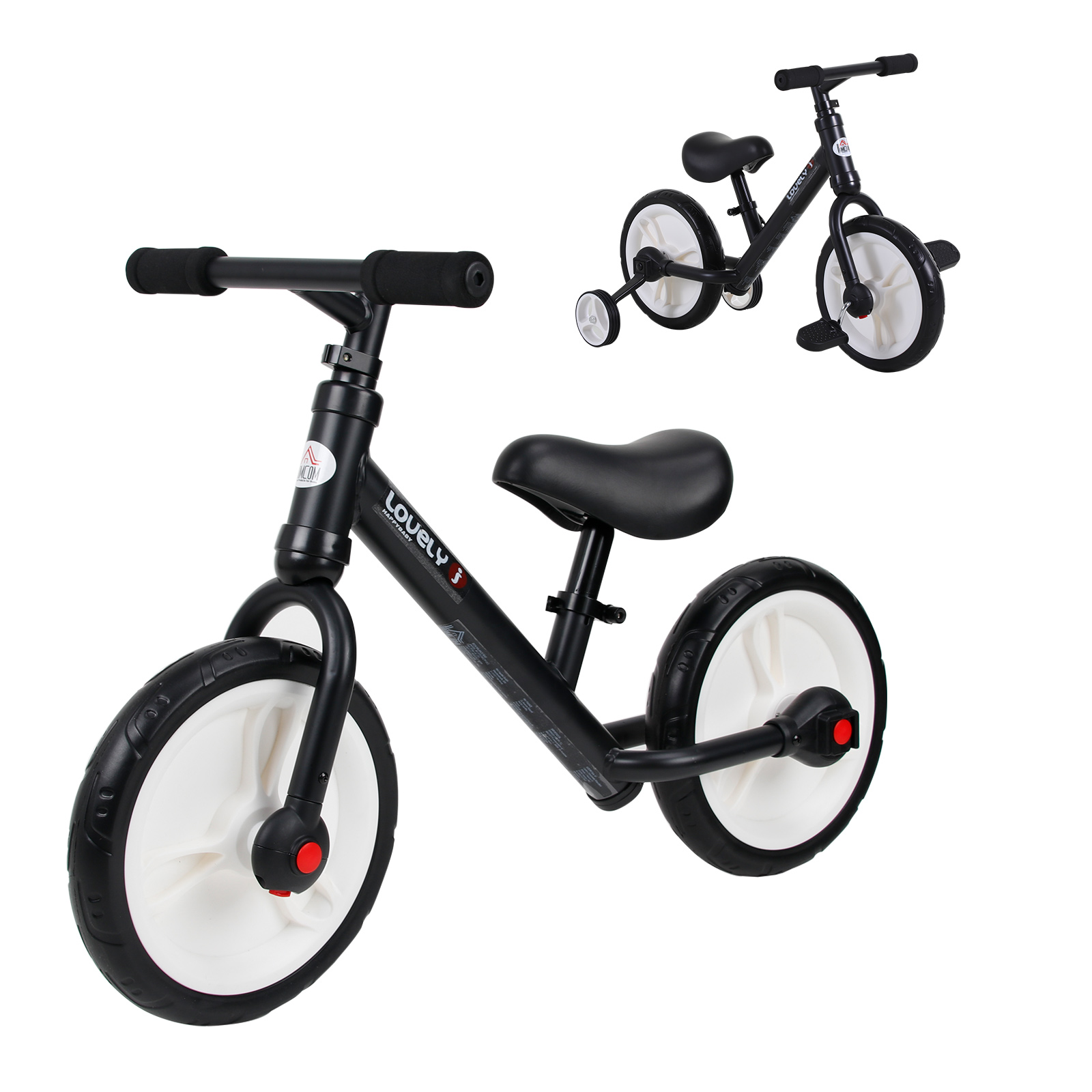 PP Toddlers Removable Stabiliser Balance Bike Black - Life Essentials