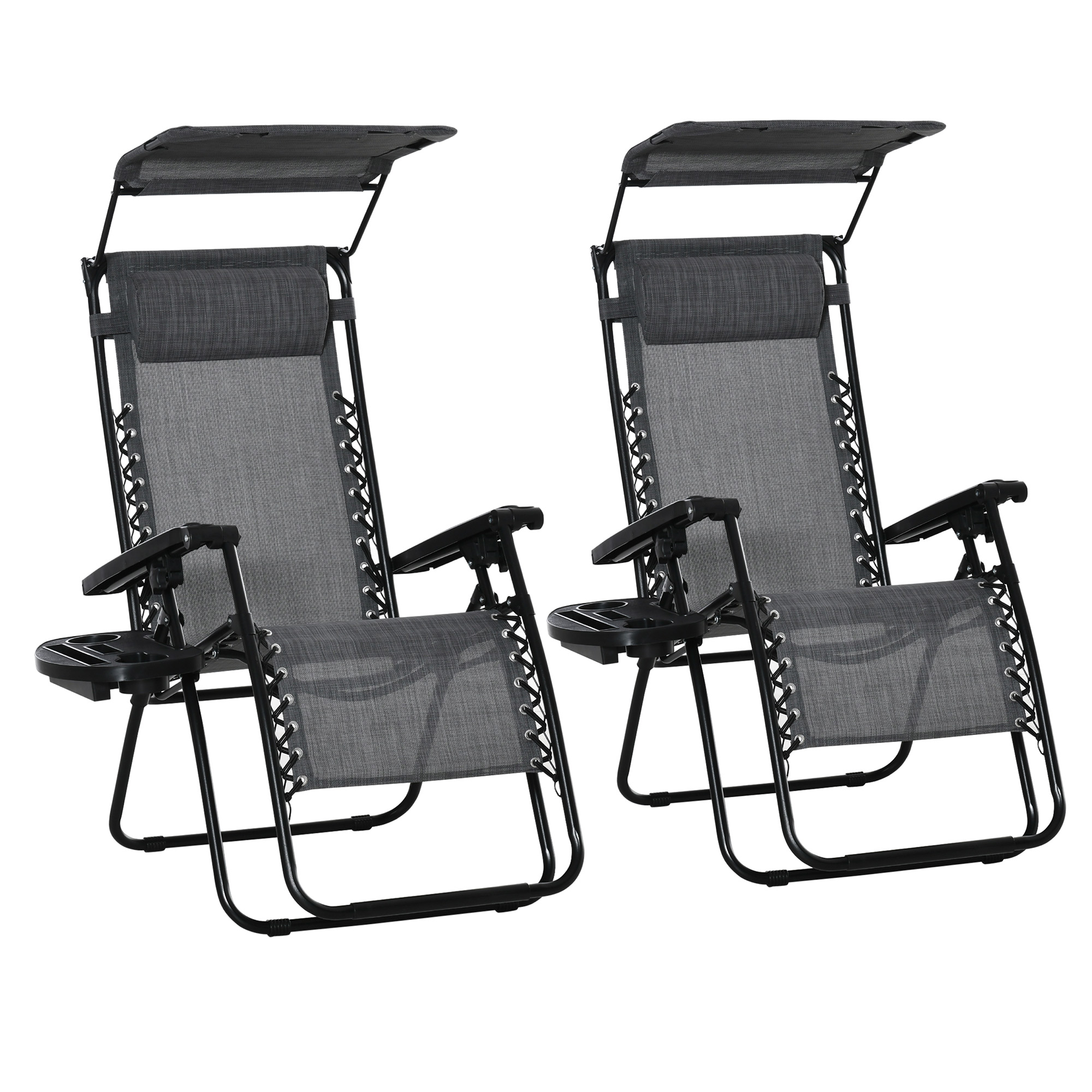 Jones 2-Piece Reclining Garden Chair with Footrest and Canopy - Light Grey - Life Essentials