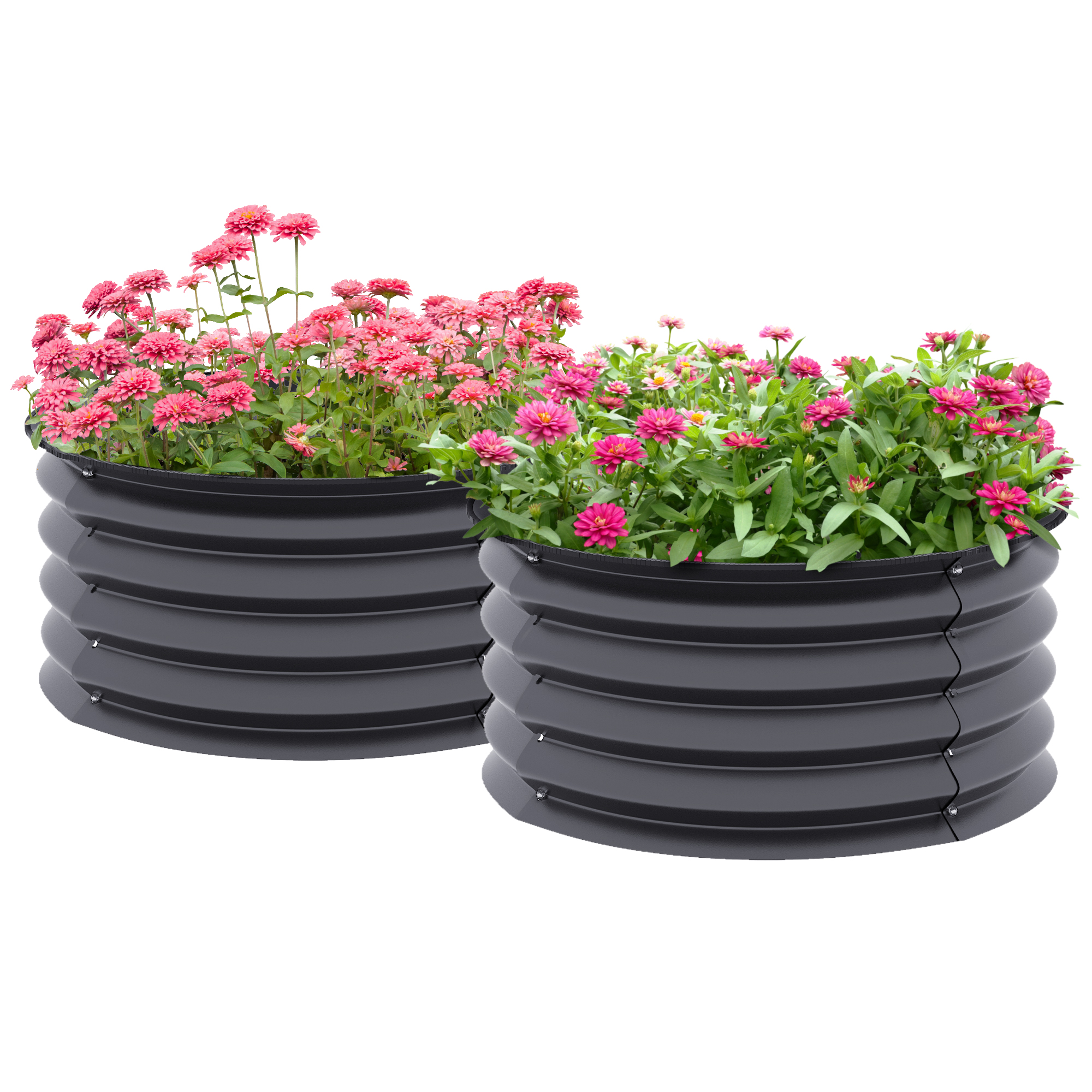 Set of 2 Raised Garden Bed, Metal Planter Box with Safety Edging, Easy-to-assemble Stock Tank, Dark Grey - Life Essentials