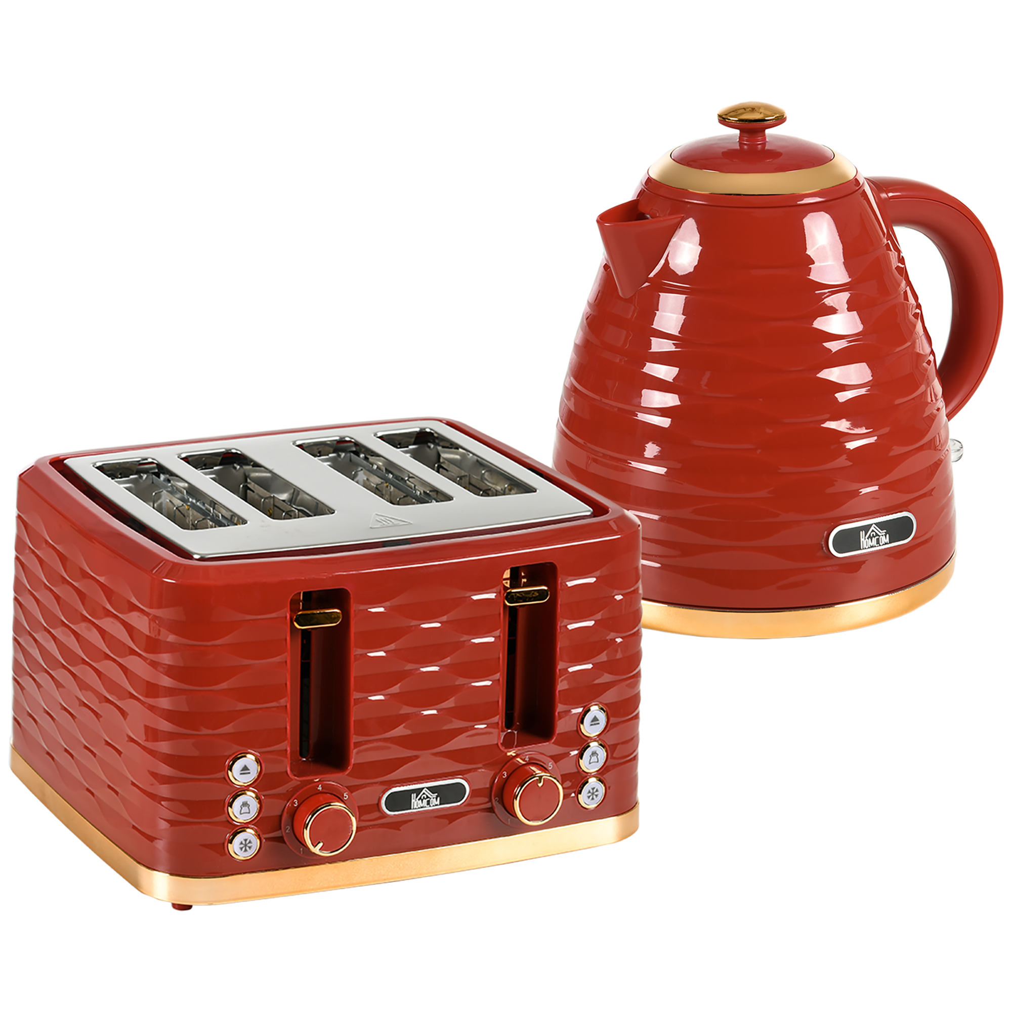 3000W 1.7L Rapid Boil Kettle & 4 Slice Toaster, Kettle and Toaster Set with 7 Browning Controls and Crumb Tray, Red - Life Essentials