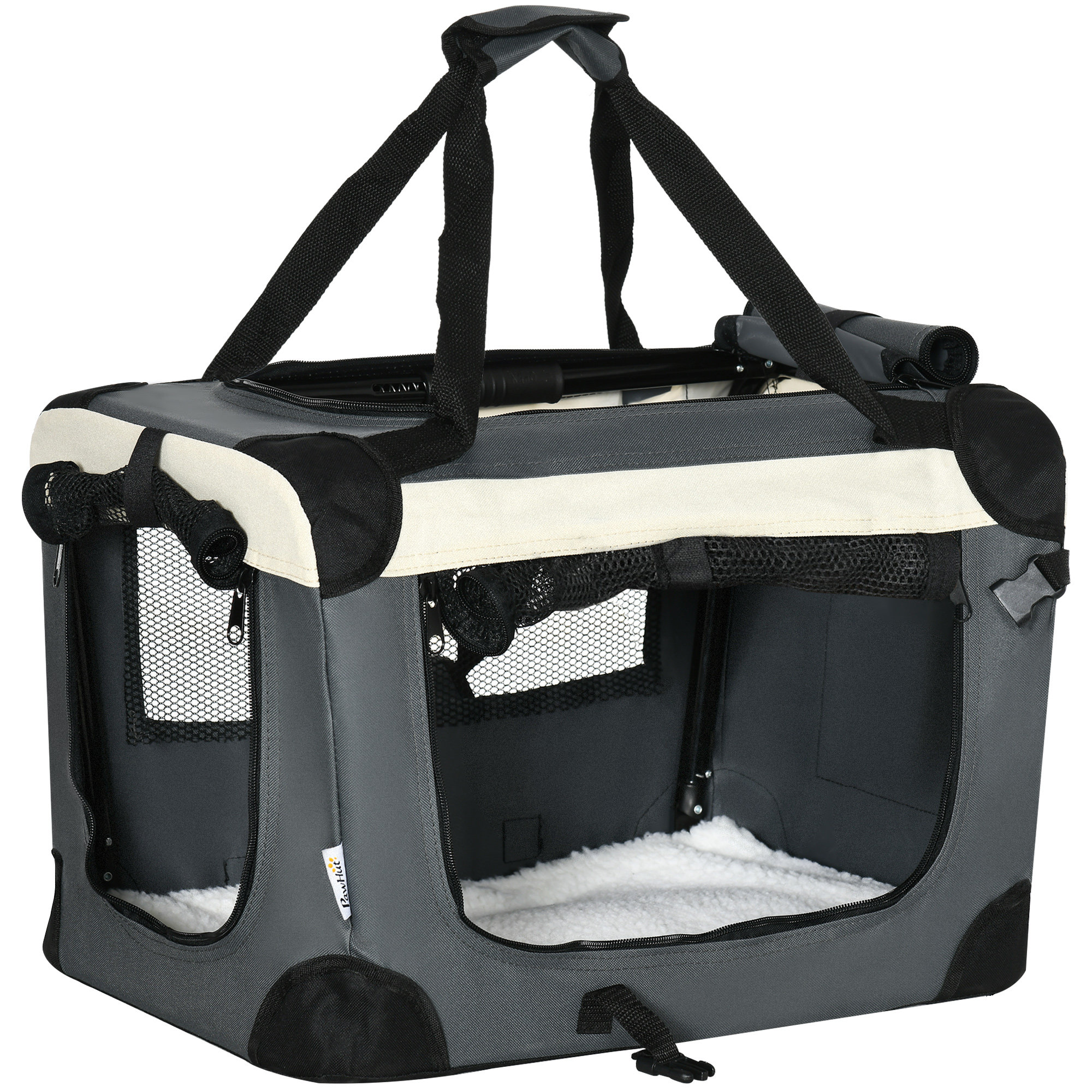 51cm Foldable Pet Carrier, Dog Cage, Portable Cat Carrier, Cat Bag, Pet Travel Bag with Cushion for Miniature Dogs, Grey - Life Essentials