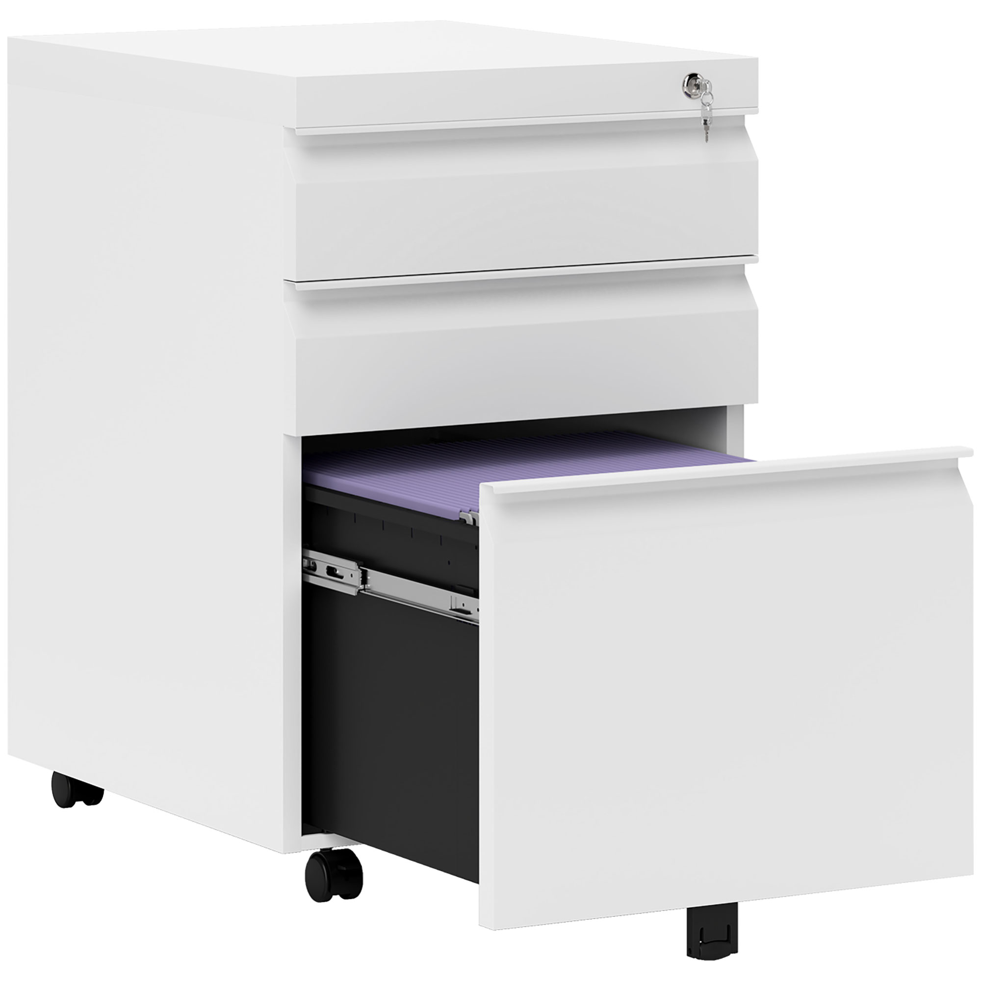 Mobile Vertical File Cabinet Lockable Metal Filling Cabinet with 3 Drawers and Anti-tilt Design - Life Essentials