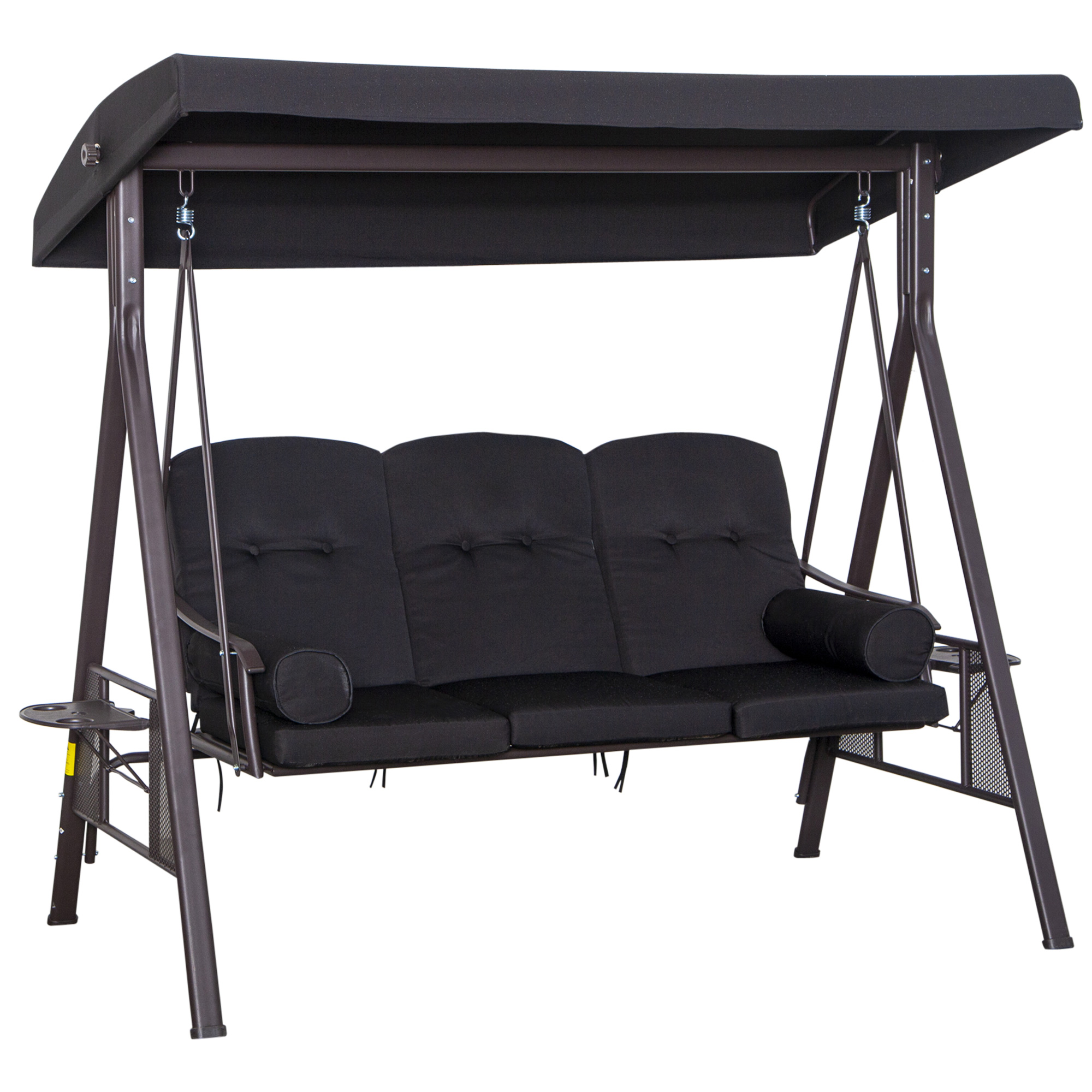 Swing Chair Hammock Chair 3 Seater Canopy Cushion Shelter Outdoor Bench Black - Life Essentials