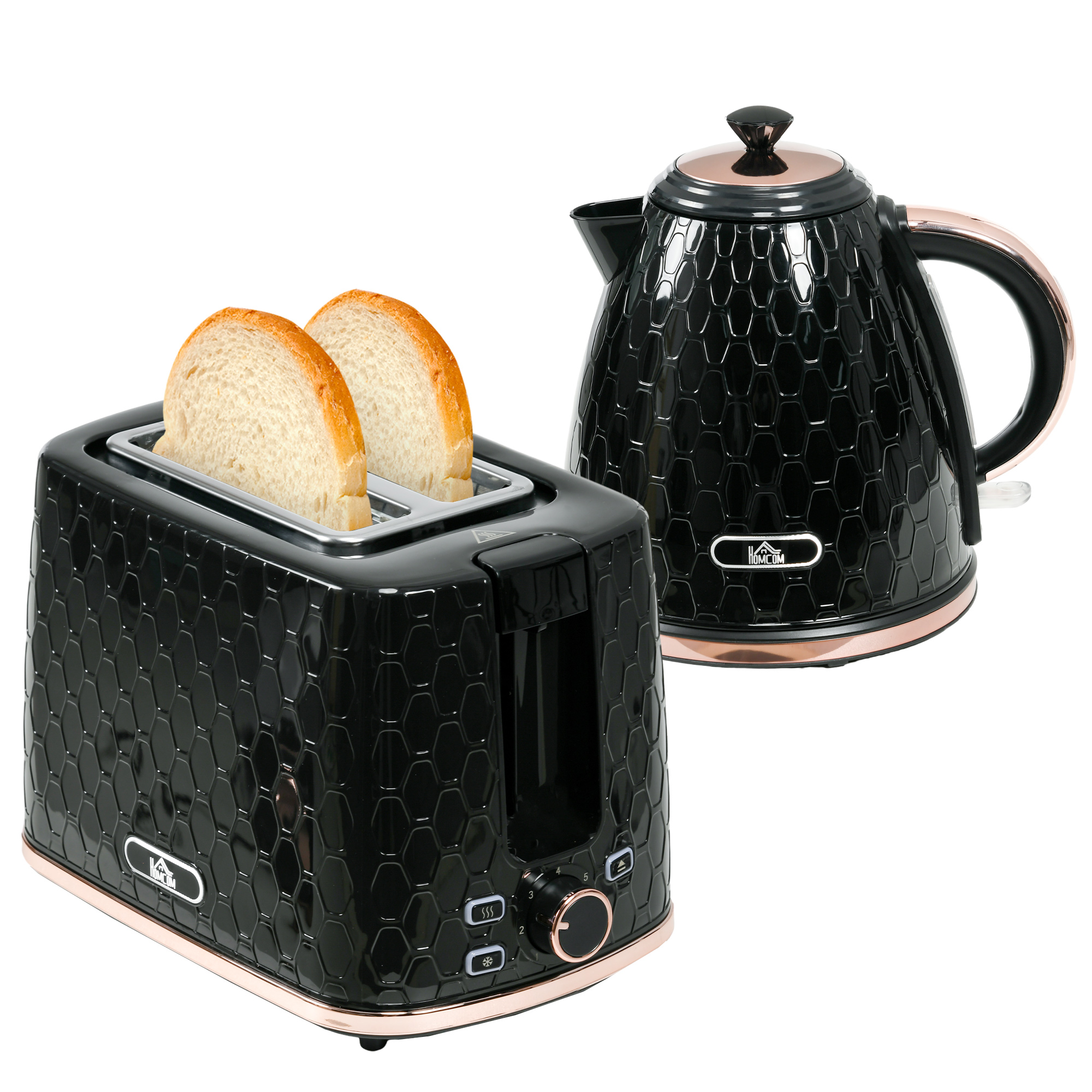 1.7L 3000W Fast Boil Kettle & 2 Slice Toaster Set, Kettle and Toaster Set with Auto Shut Off, Browning Controls, Black - Life Essentials